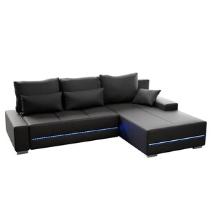 Juskys Sofa Davos Rechts - Bequemes Ecksofa mit Schlaffunktion, Bettkasten, Samt & LEDs - Dunkelgrau 