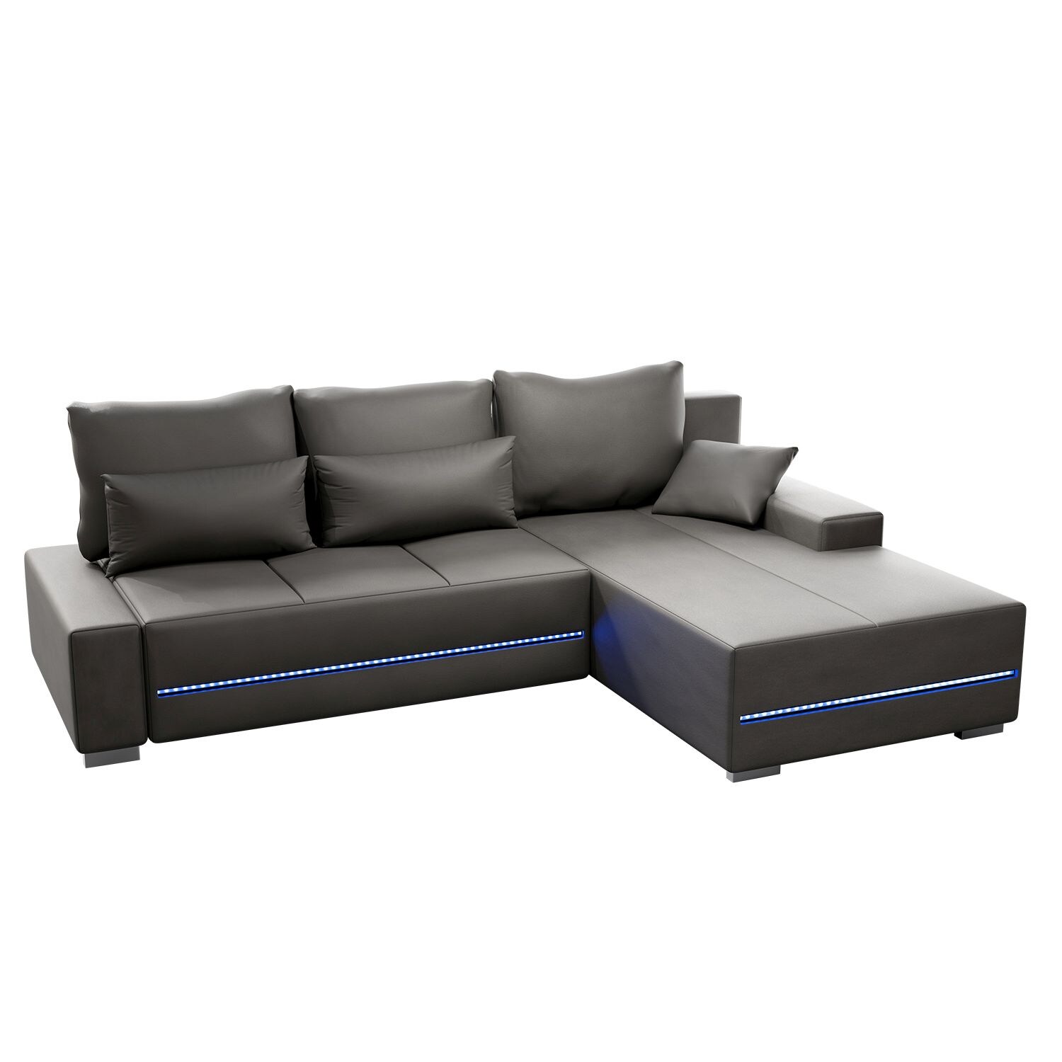 Juskys Sofa Davos Rechts - Bequemes Ecksofa mit Schlaffunktion, Bettkasten, Samt & LEDs - Hellgrau 