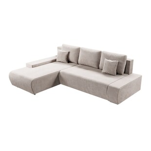 Juskys Sofa Iseo Links mit Schlaffunktion - Stoff Couch L Form für Wohnzimmer - Beige 