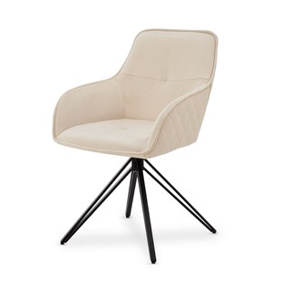 Juskys Drehstuhl Clyde mit Armlehne & Stoff Bezug - Esszimmerstuhl modern - Stuhl Samt Beige 