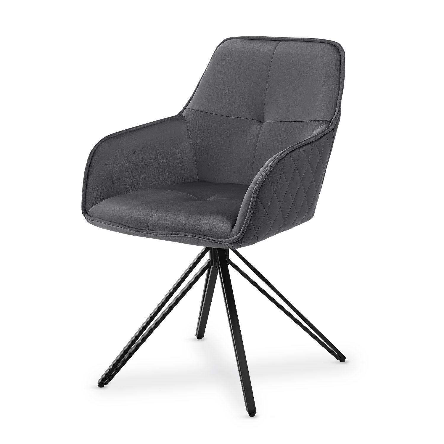 Juskys Drehstuhl Clyde mit Armlehne & Stoff Bezug - Esszimmerstuhl modern - Stuhl Samt Dunkelgrau 