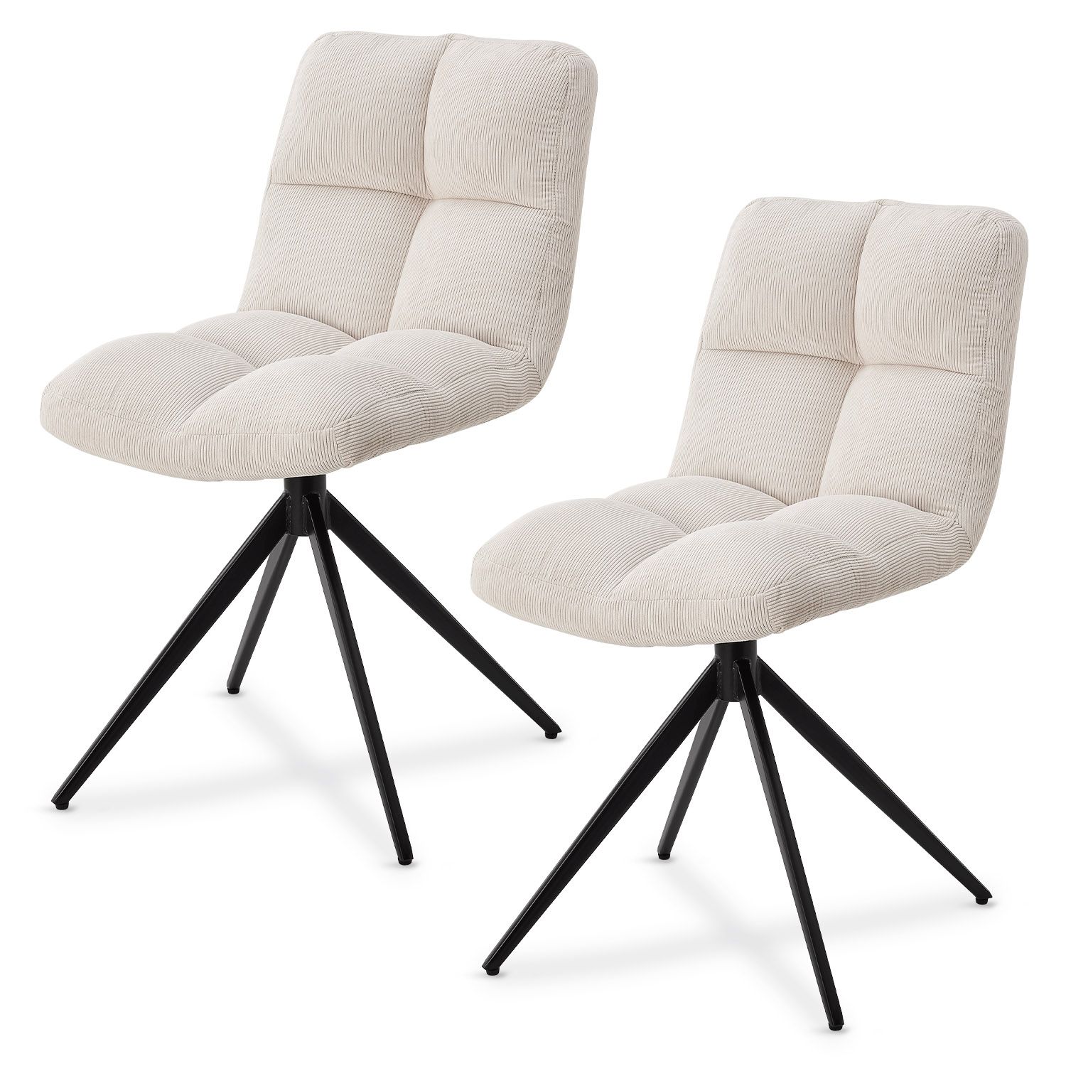 Juskys Drehstuhl Dallas 2er Set - Esszimmerst&uuml;hle drehbar - Stuhl 120 kg belastbar - Cord Beige 