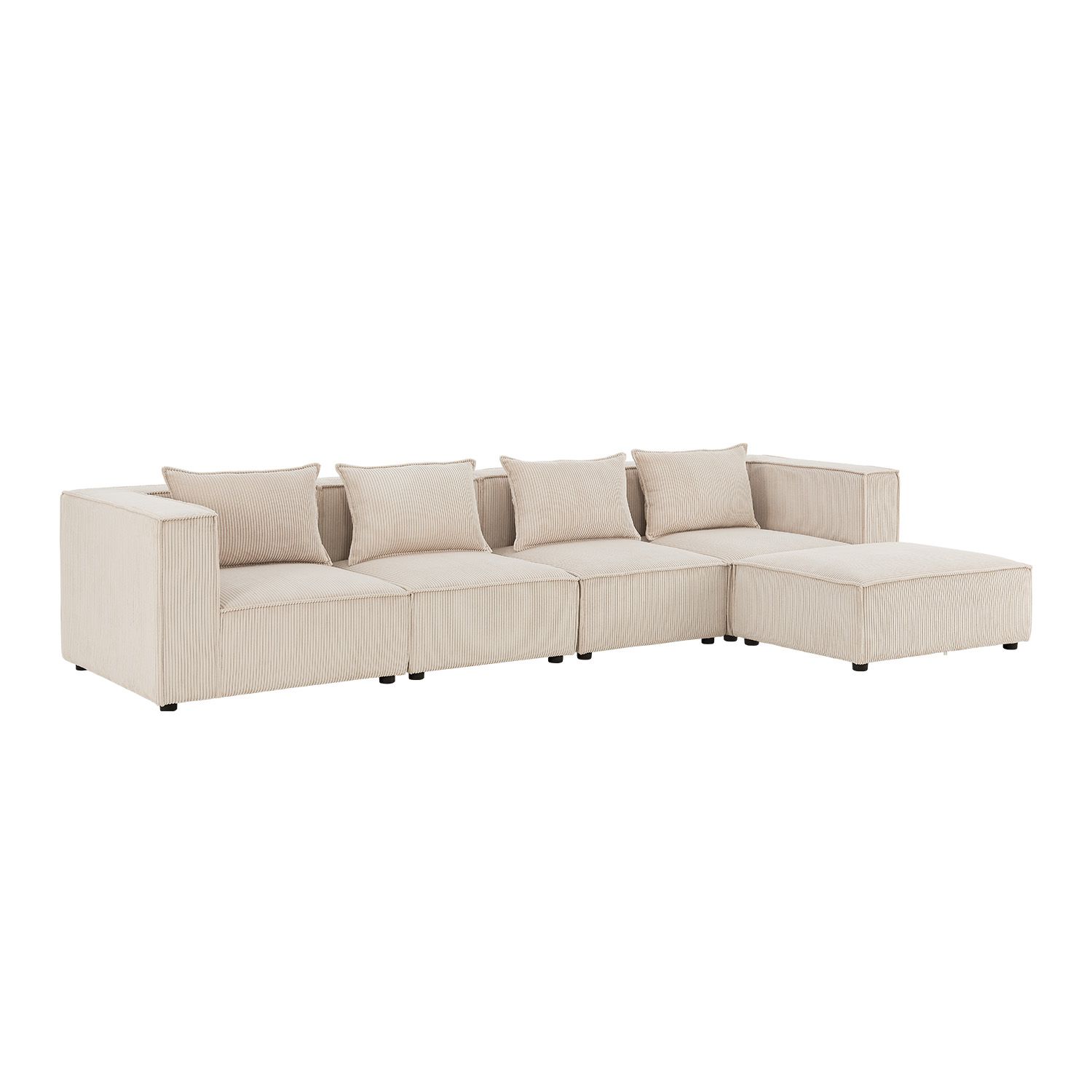 Juskys modulares Sofa Domas XL - Couch Wohnzimmer - 4 Sitzer - Ottomane & Kissen - Cord Beige 