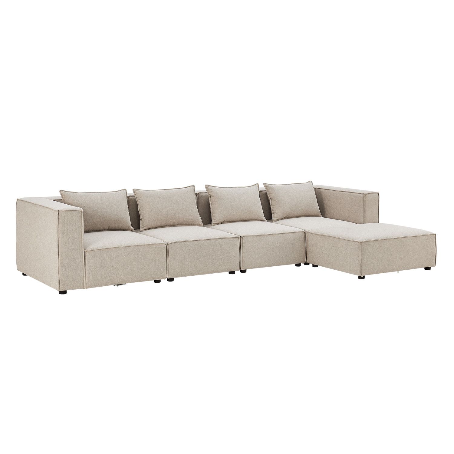 Juskys modulares Sofa Domas XL - Couch Wohnzimmer - 4 Sitzer - Ottomane & Kissen - Stoff Beige 