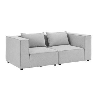 Juskys modulares Sofa Domas S - Couch Wohnzimmer - 2 Sitzer mit Lehnen & Kissen - Stoff Hellgrau 