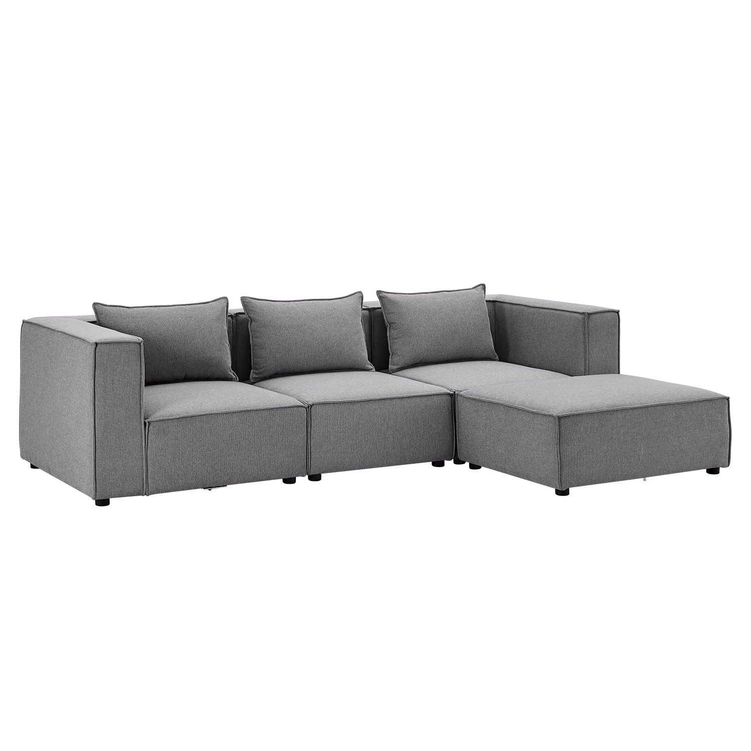Juskys modulares Sofa Domas L - Couch Wohnzimmer - 3 Sitzer - Ottomane & Kissen - Stoff Dunkelgrau 