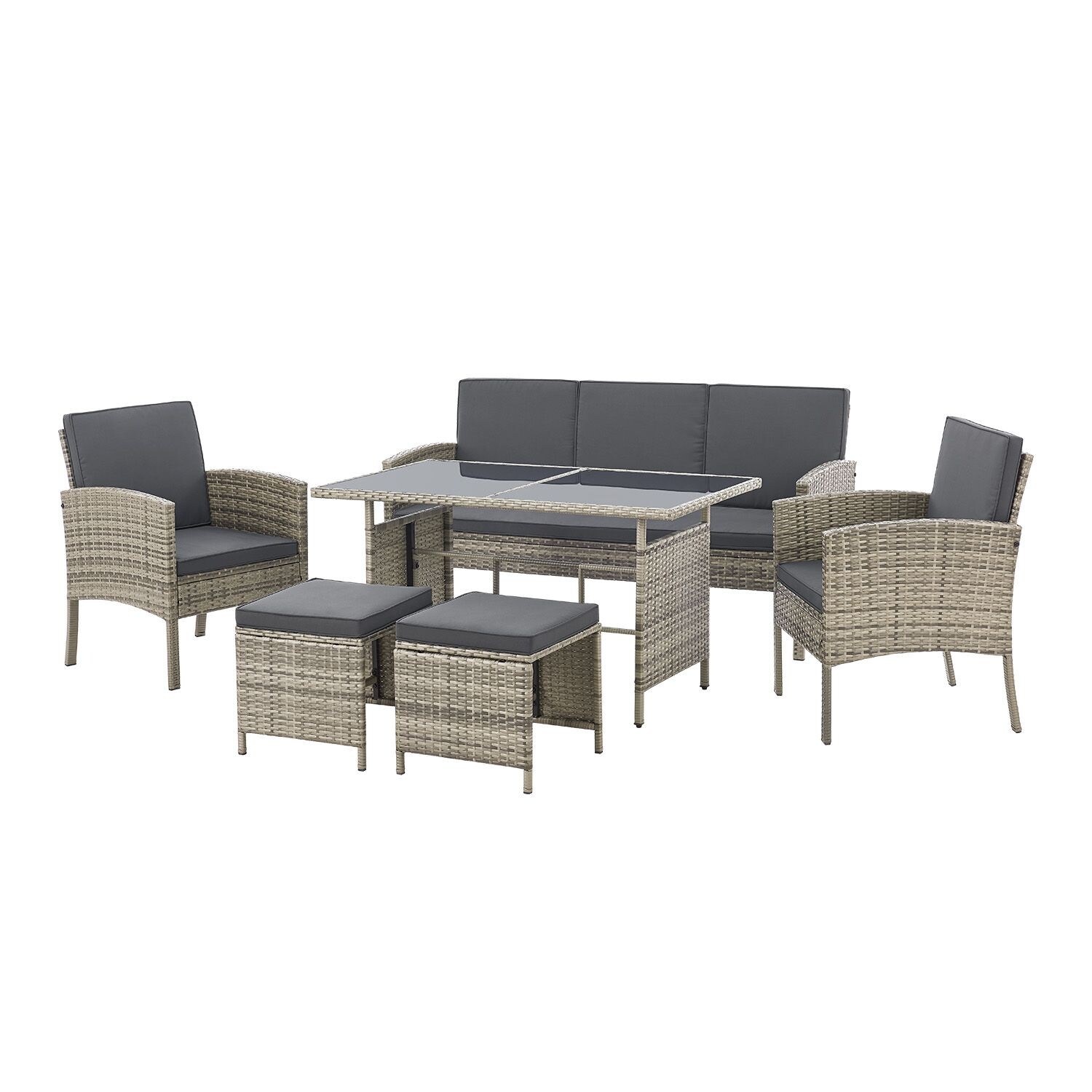 Juskys Polyrattan Gartenmöbel Sitzgruppe Turin Set dunkelgrau