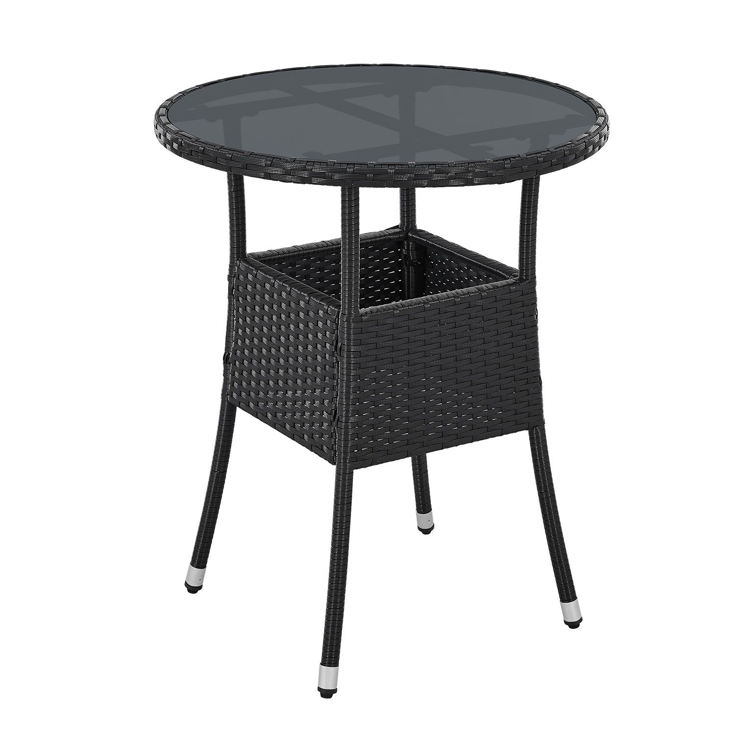 Juskys Polyrattan Gartentisch Yoro rund - wetterfest Outdoor Beistelltisch &Oslash; 60 cm - Schwarz 