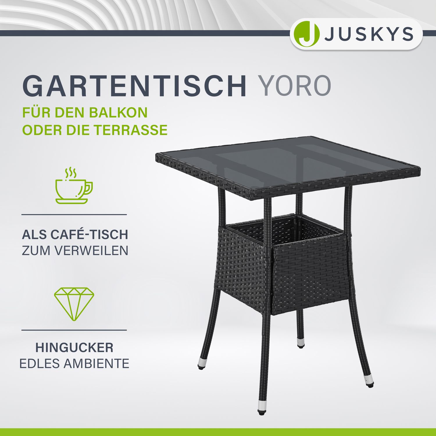 Juskys Polyrattan Gartentisch Yoro eckig - wetterfest Outdoor Beistelltisch 60x60 cm