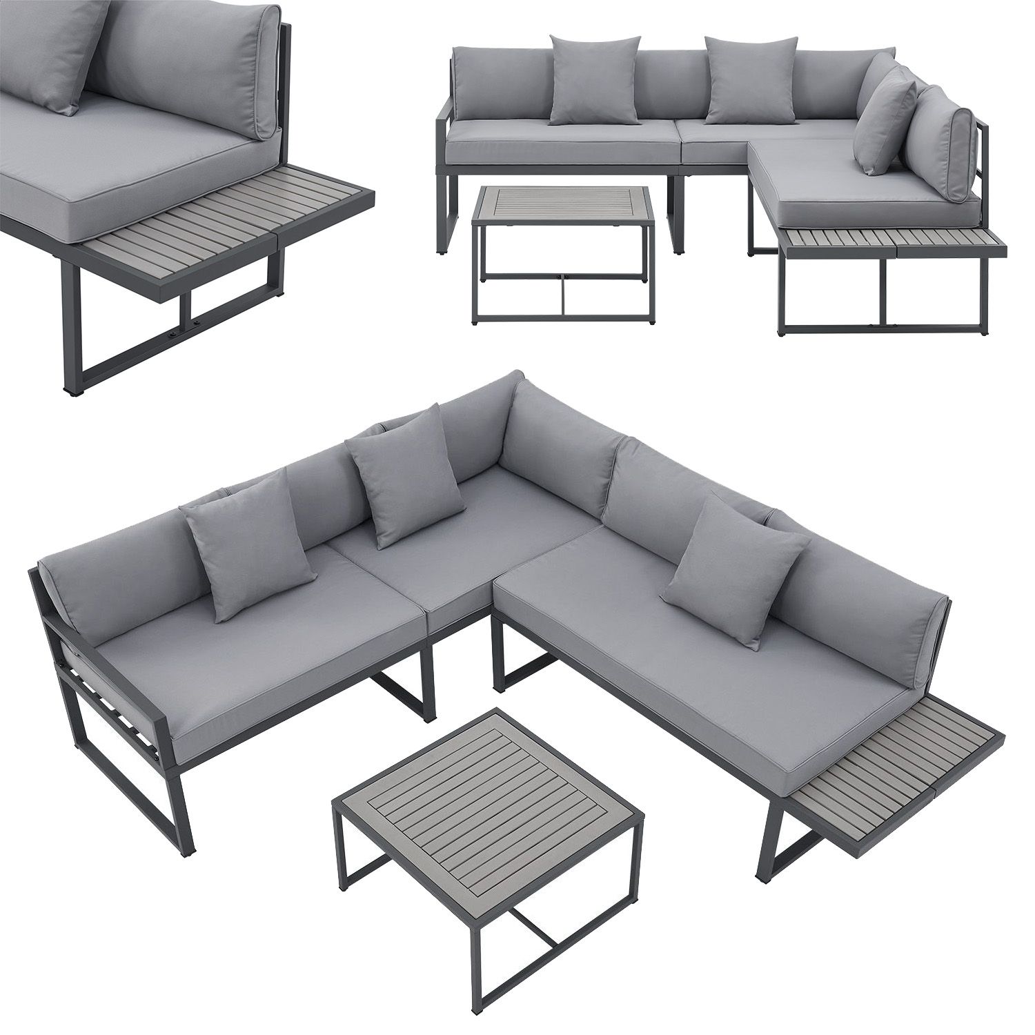 Juskys Gartenm&ouml;bel Lounge St. Tropez f&uuml;r 4 Personen - Set Tisch, Sofa & Kissen - Balkonm&ouml;bel Grau 