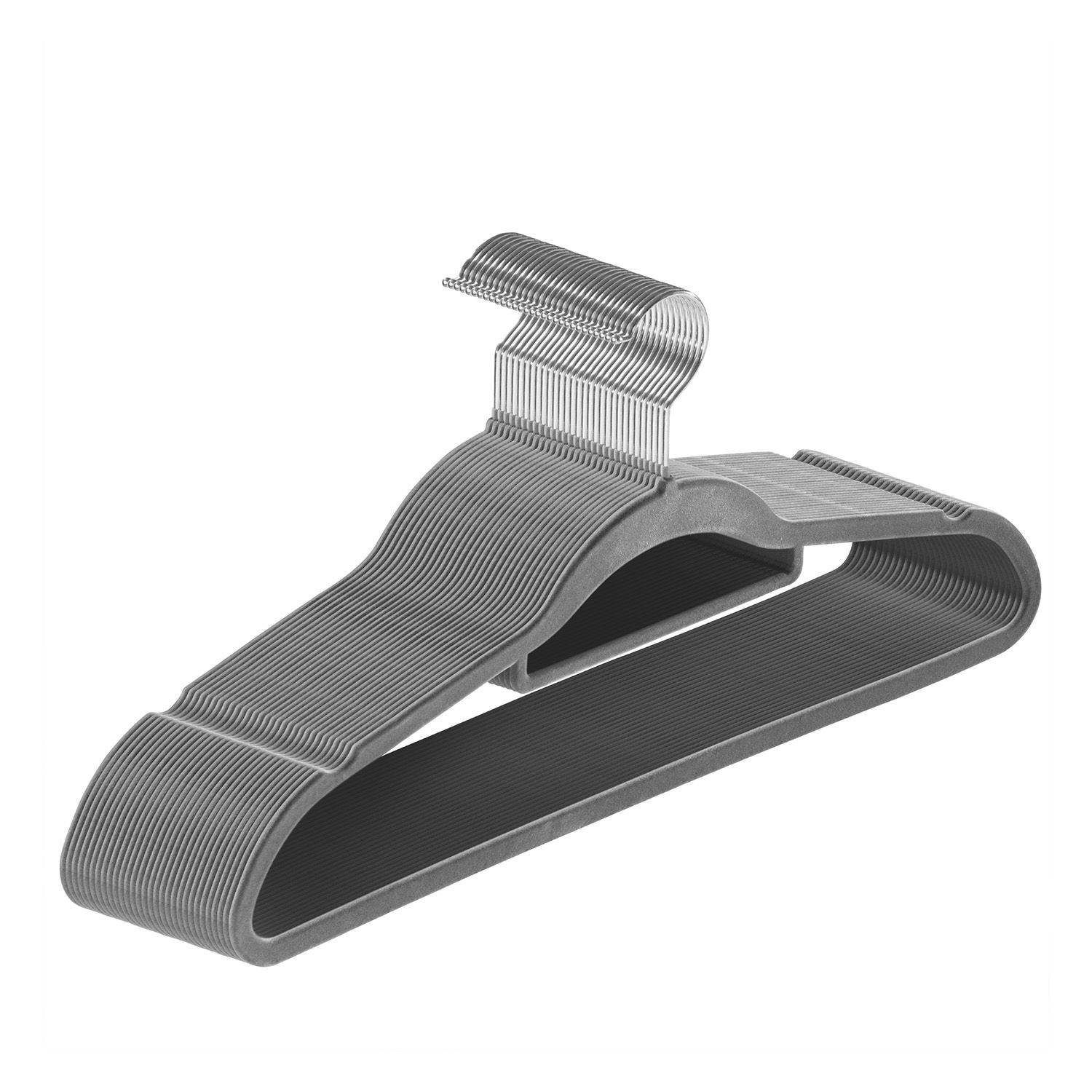 Juskys Kleiderb&uuml;gel Samt 30er Set - B&uuml;gel rutschfest, schmal, beflockt - Samtb&uuml;gel 30 St&uuml;ck Grau 