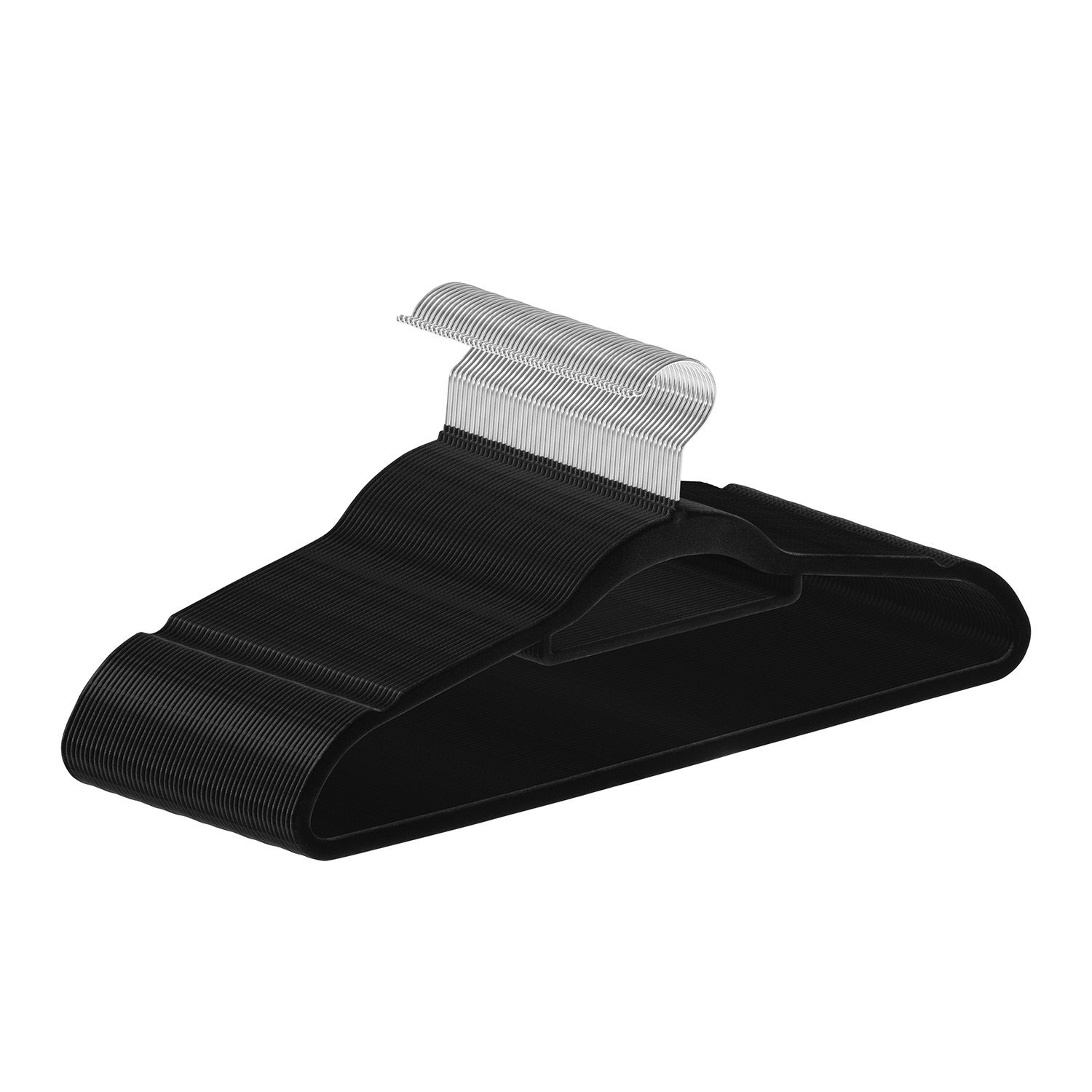 Juskys Kleiderb&uuml;gel Samt 50er Set - B&uuml;gel rutschfest, schmal, beflockt - Samtb&uuml;gel 50 St&uuml;ck Schwarz 