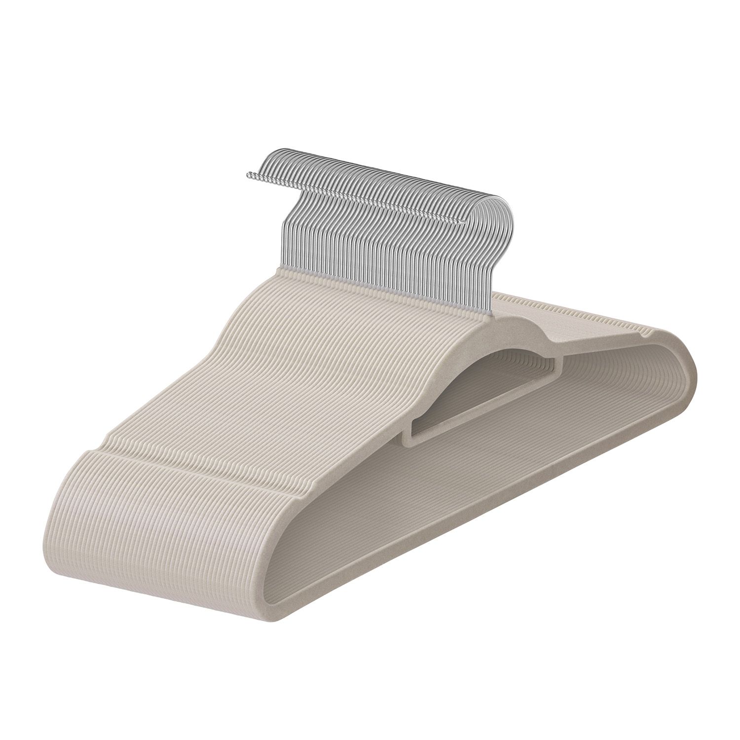 Juskys Kleiderb&uuml;gel Samt 50er Set - B&uuml;gel rutschfest, schmal, beflockt - Samtb&uuml;gel 50 St&uuml;ck Khaki 