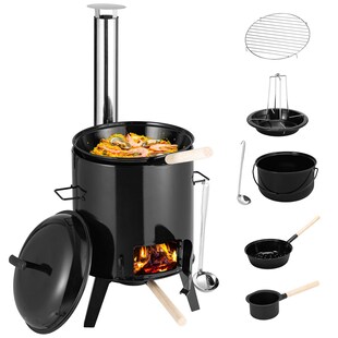 Juskys Gulaschkanone 17 Liter mit Kessel & Pfanne - Outdoor Holz Ofen zum Kochen, Braten & Grillen 