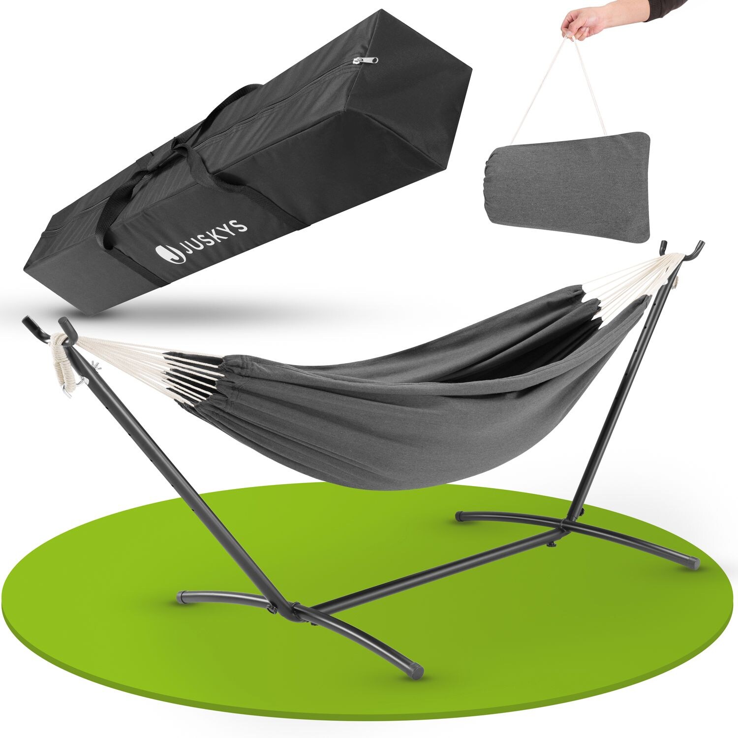 Juskys H&auml;ngematte Paya mit Gestell - Doppelh&auml;ngematte f&uuml;r 2 Personen - 200kg belastbar - Anthrazit 