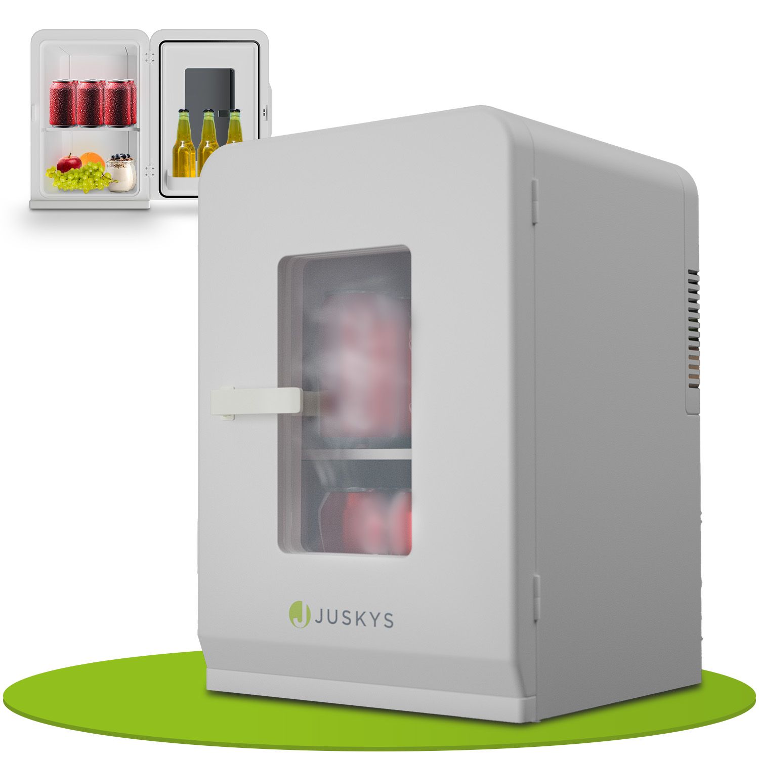 Juskys 2in1 Mini K&uuml;hlschrank 15 Liter Wei&szlig;, K&uuml;hl- und Heizfunktion, 12V und 230V - B&uuml;ro, Camping 