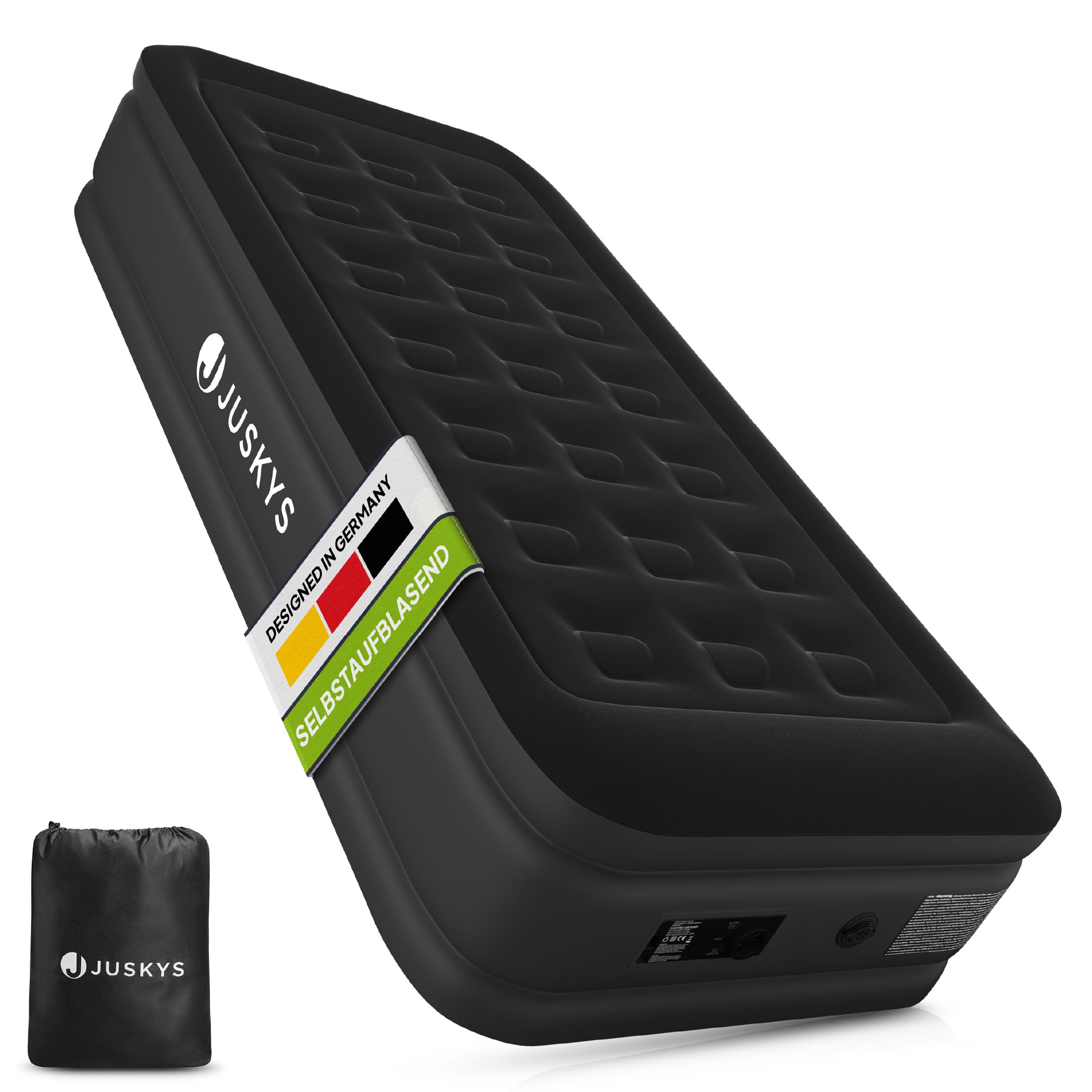 Juskys Luftmatratze Sapri M in Schwarz - 1 Personen Luftbett selbstaufblasend - integrierter Pumpe 