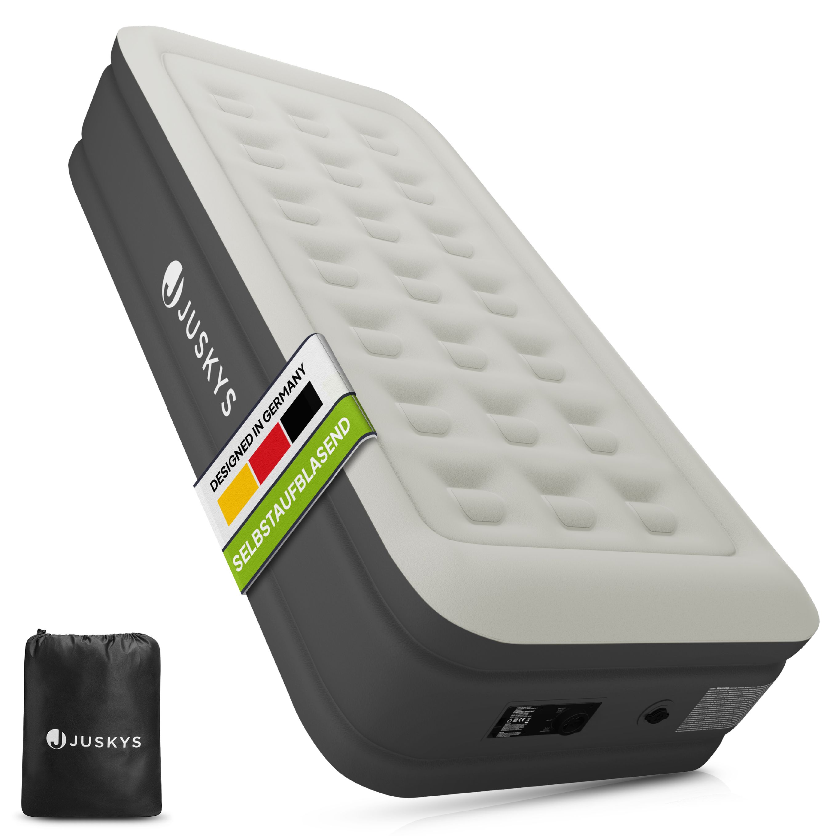 Juskys Luftmatratze Sapri M in Grau / Anthrazit - 1 Personen Luftbett selbstaufblasend mit Pumpe 