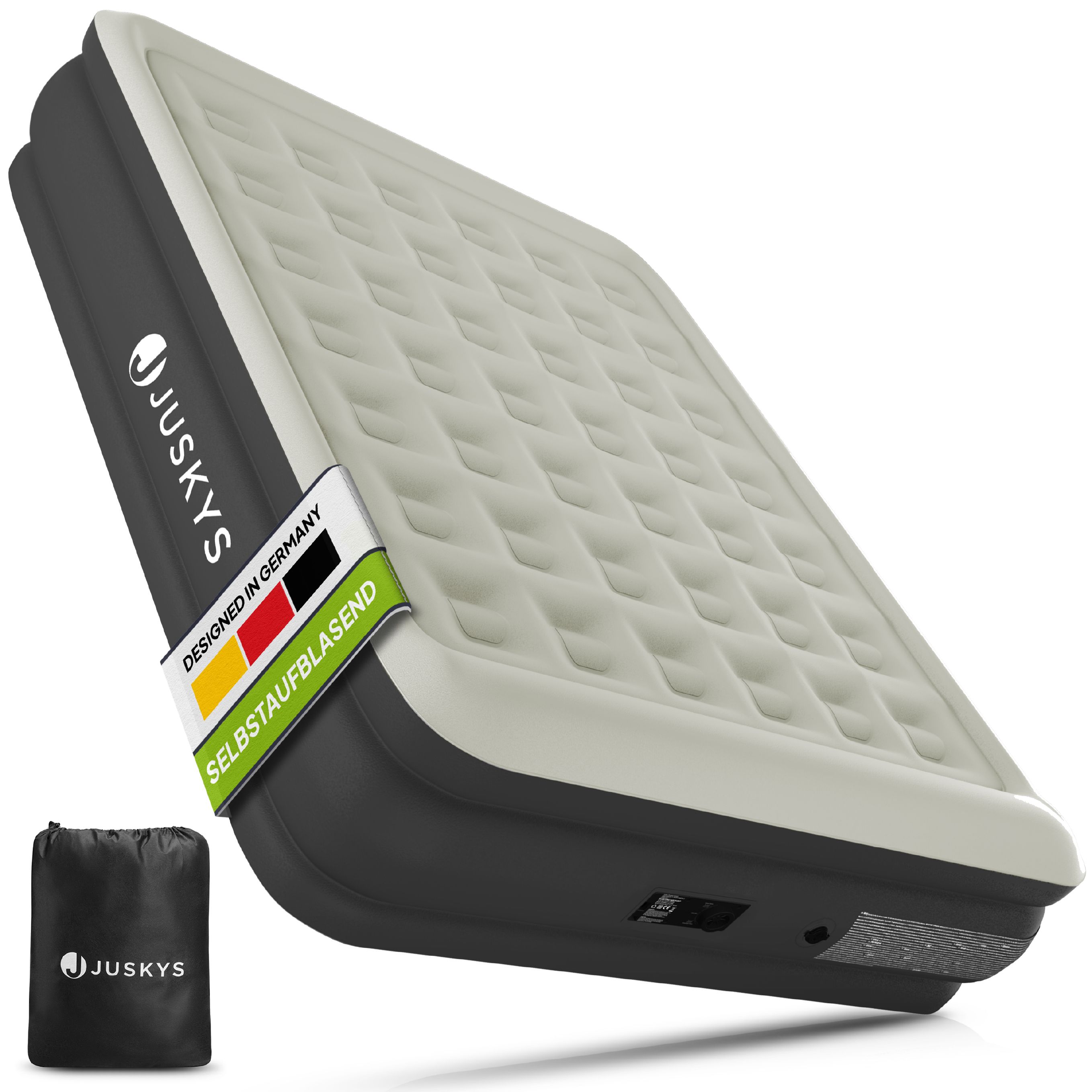 Juskys Luftmatratze Sapri L in Grau / Anthrazit - 2 Personen Luftbett selbstaufblasend - integrierter Pumpe 