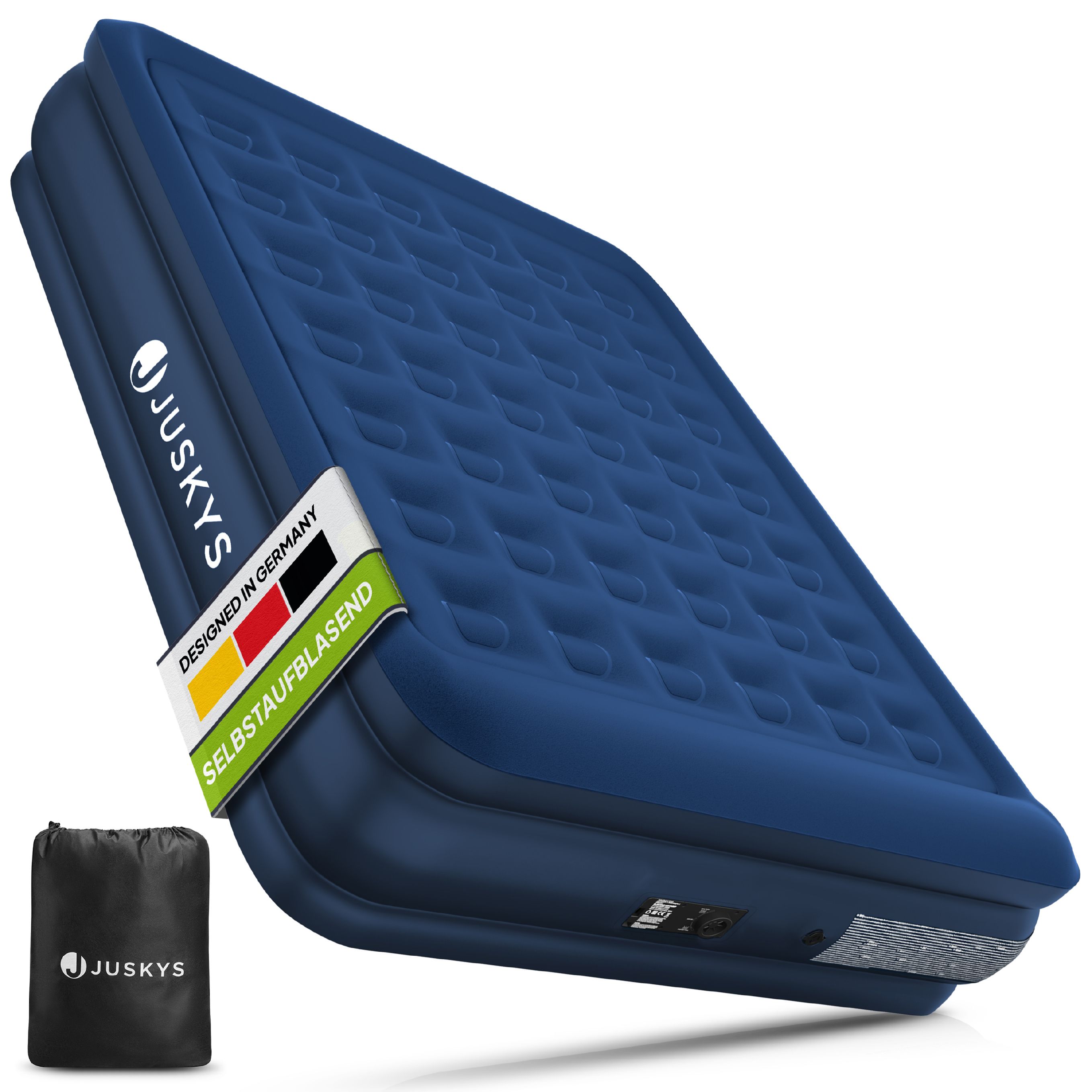 Juskys Luftmatratze Sapri L in Blau - 2 Personen Luftbett selbstaufblasend - integrierter Pumpe 
