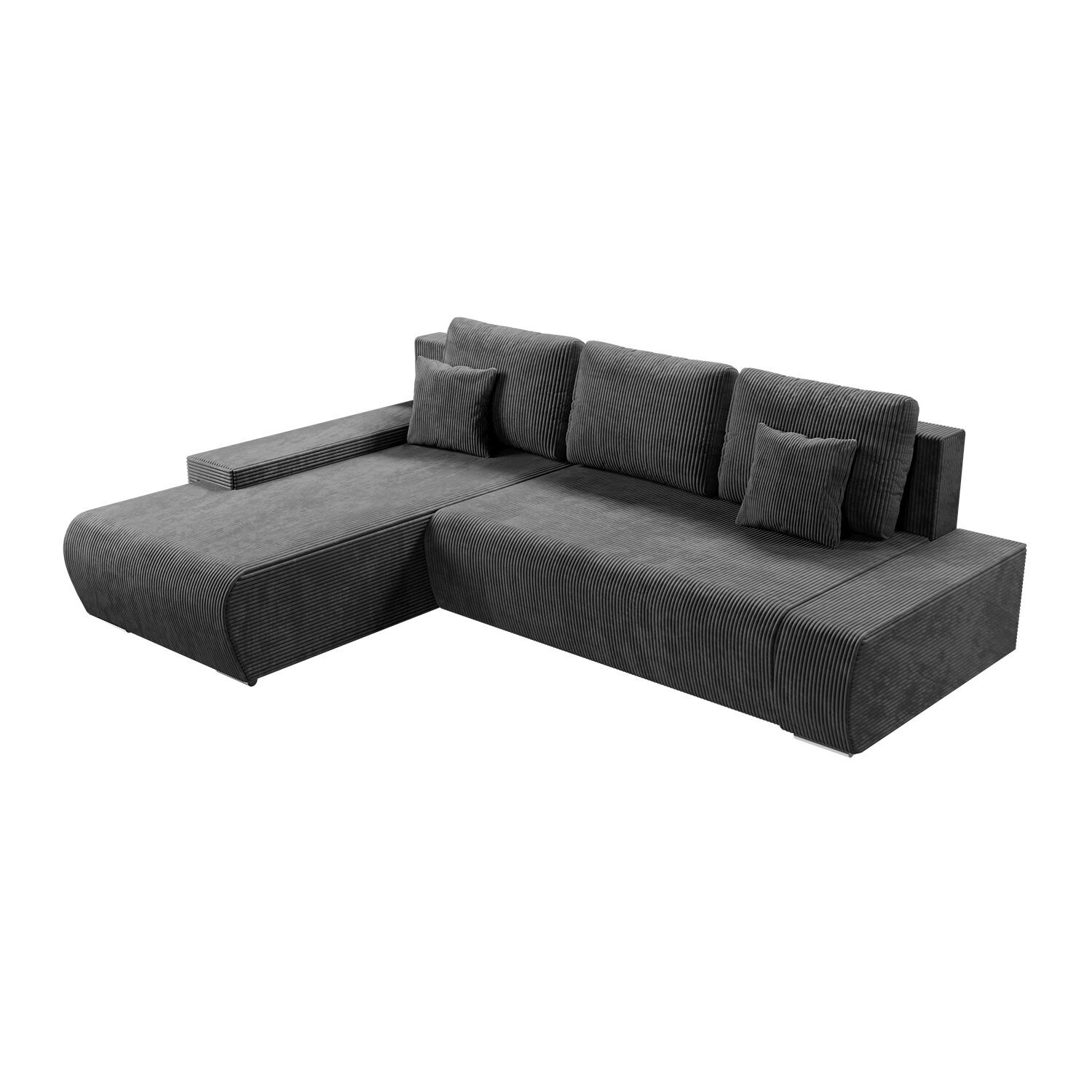 Juskys Sofa Iseo Links mit Schlaffunktion - Stoff Couch L Form f&uuml;r Wohnzimmer - Dunkelgrau 