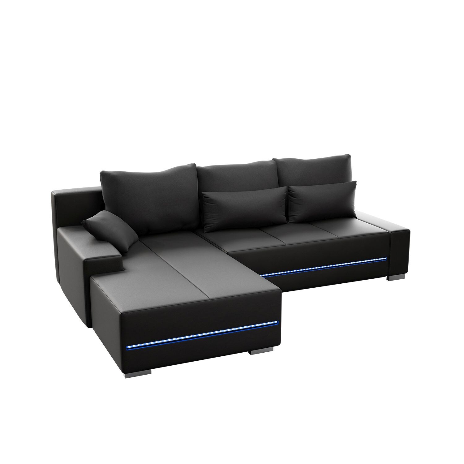 Juskys Sofa Davos Links - Bequemes Ecksofa mit Schlaffunktion, Bettkasten, Samt & LEDs - Dunkelgrau 