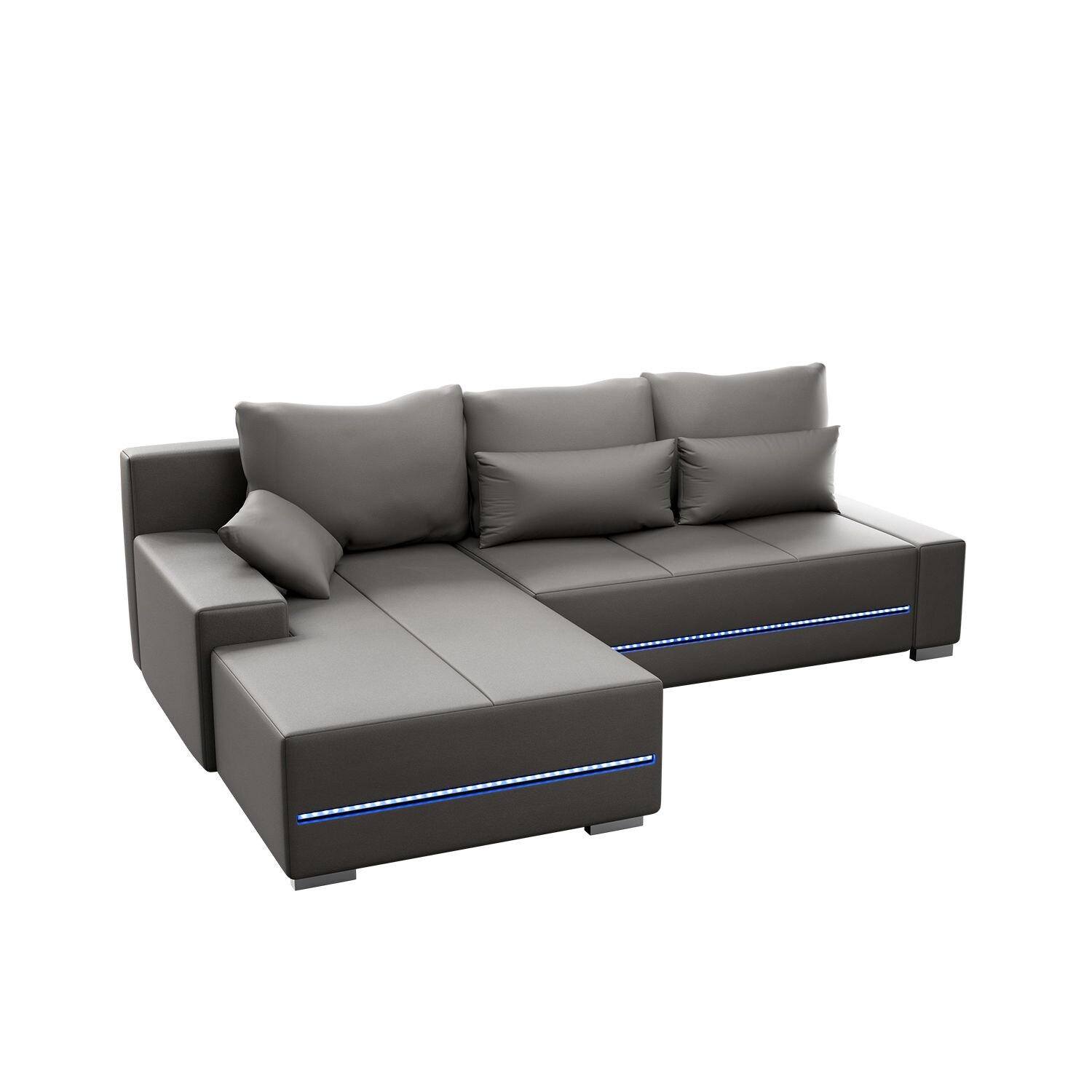 Juskys Sofa Davos Links - Bequemes Ecksofa mit Schlaffunktion, Bettkasten, Samt & LEDs - Hellgrau 