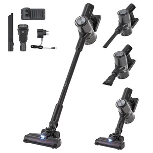 Juskys 2-in-1 Akkustaubsauger VC2101 mit Zubehör & Wandhalterung - Akku Staubsauger Schwarz 