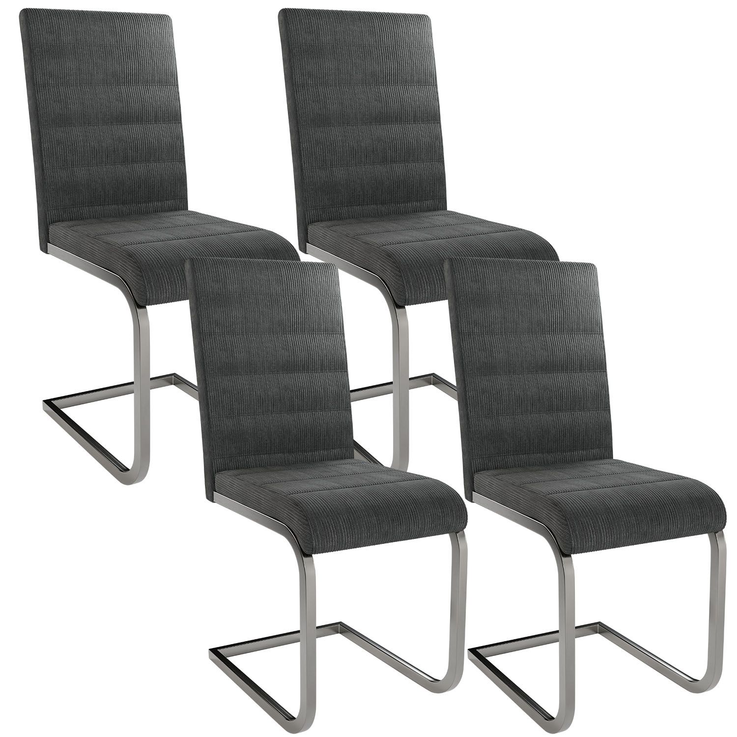 Juskys Freischwinger Schwingstuhl Vegas 4er Set mit Metall-Gestell & Bezug aus Cord in Grau 