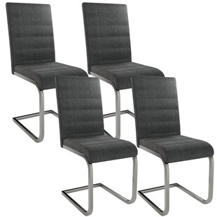 Juskys Freischwinger Schwingstuhl Vegas 4er Set mit Metall-Gestell & Bezug aus Cord in Grau 