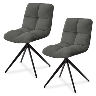 Juskys Drehstuhl Dallas 2er Set - Esszimmerstühle drehbar, Stuhl 120kg belastbar - Cord Hellgrau 