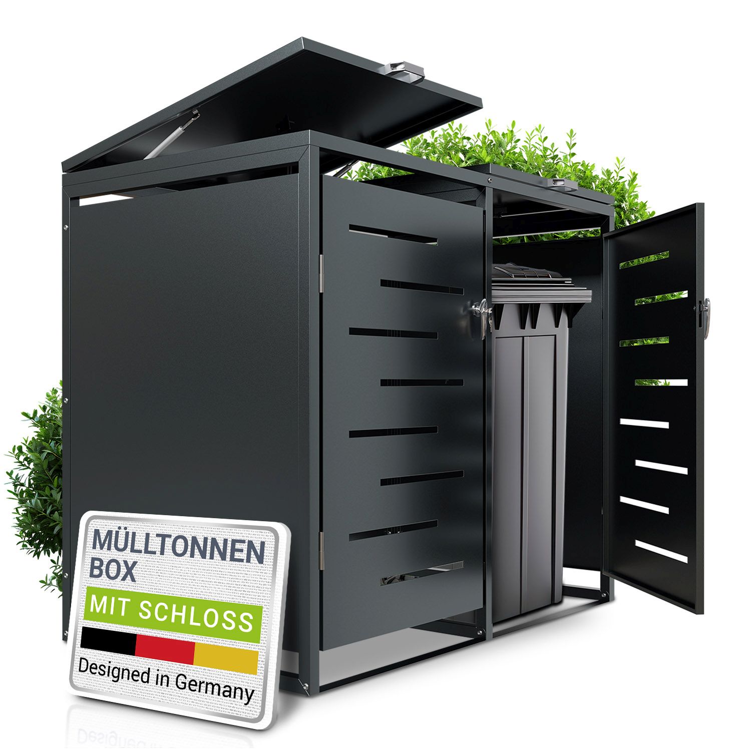 Juskys M&uuml;lltonnenbox Arel 2er - Metall Gartenbox f&uuml;r M&uuml;lltonnen - Aufbewahrungsbox Anthrazit 