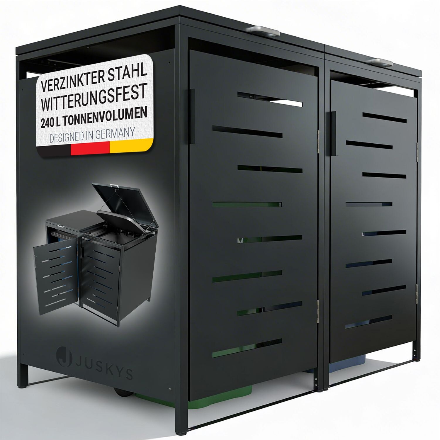 Juskys Mülltonnenbox Arel 2er - Metall Gartenbox für Mülltonnen - Aufbewahrungsbox Anthrazit