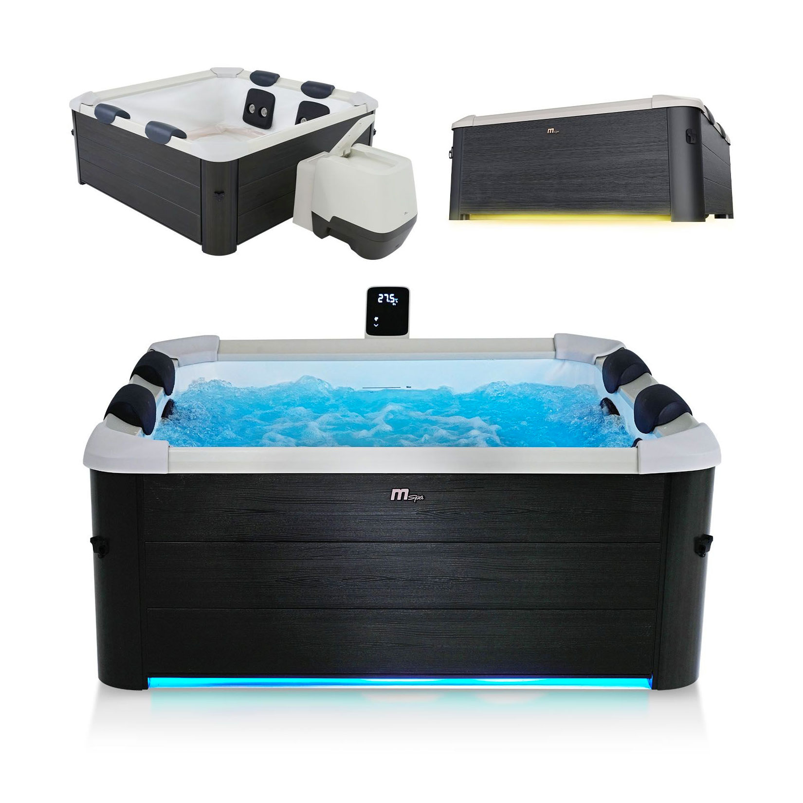 Whirlpool Oslo f&uuml;r 6 Personen - Indoor & Outdoor Pool mit LED, Zubeh&ouml;r & App - Hot Tub Grau 