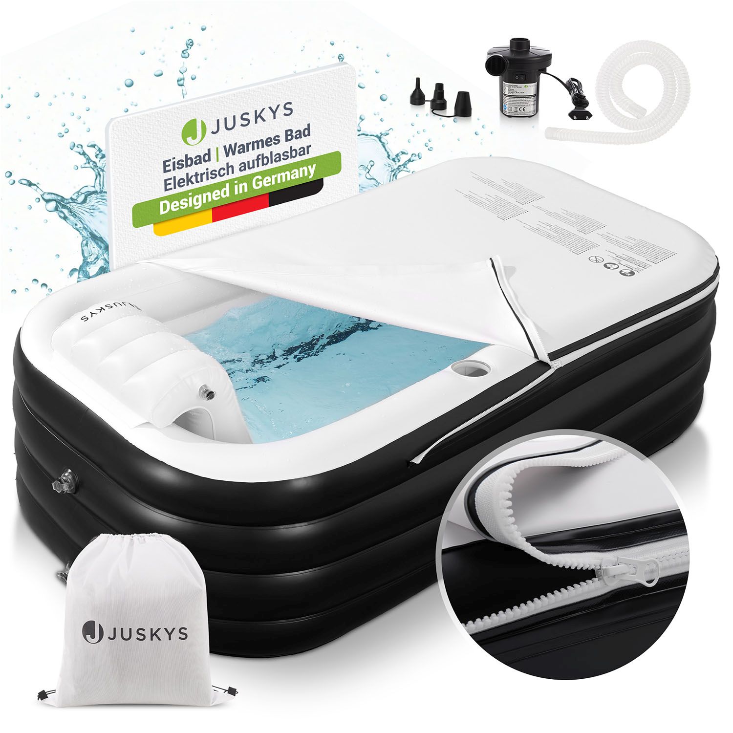 Juskys Aufblasbare Badewanne L - Outdoor Wanne, faltbare, mobile Eistonne mit R&uuml;ckenlehne 