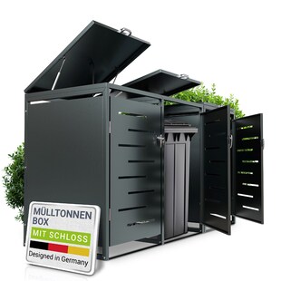 Juskys Mülltonnenbox Arel 3er - Metall Gartenbox für Mülltonnen - Aufbewahrungsbox Anthrazit 