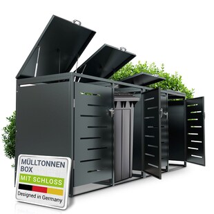 Juskys Mülltonnenbox Arel 4er - Metall Gartenbox für Mülltonnen - Aufbewahrungsbox Anthrazit 