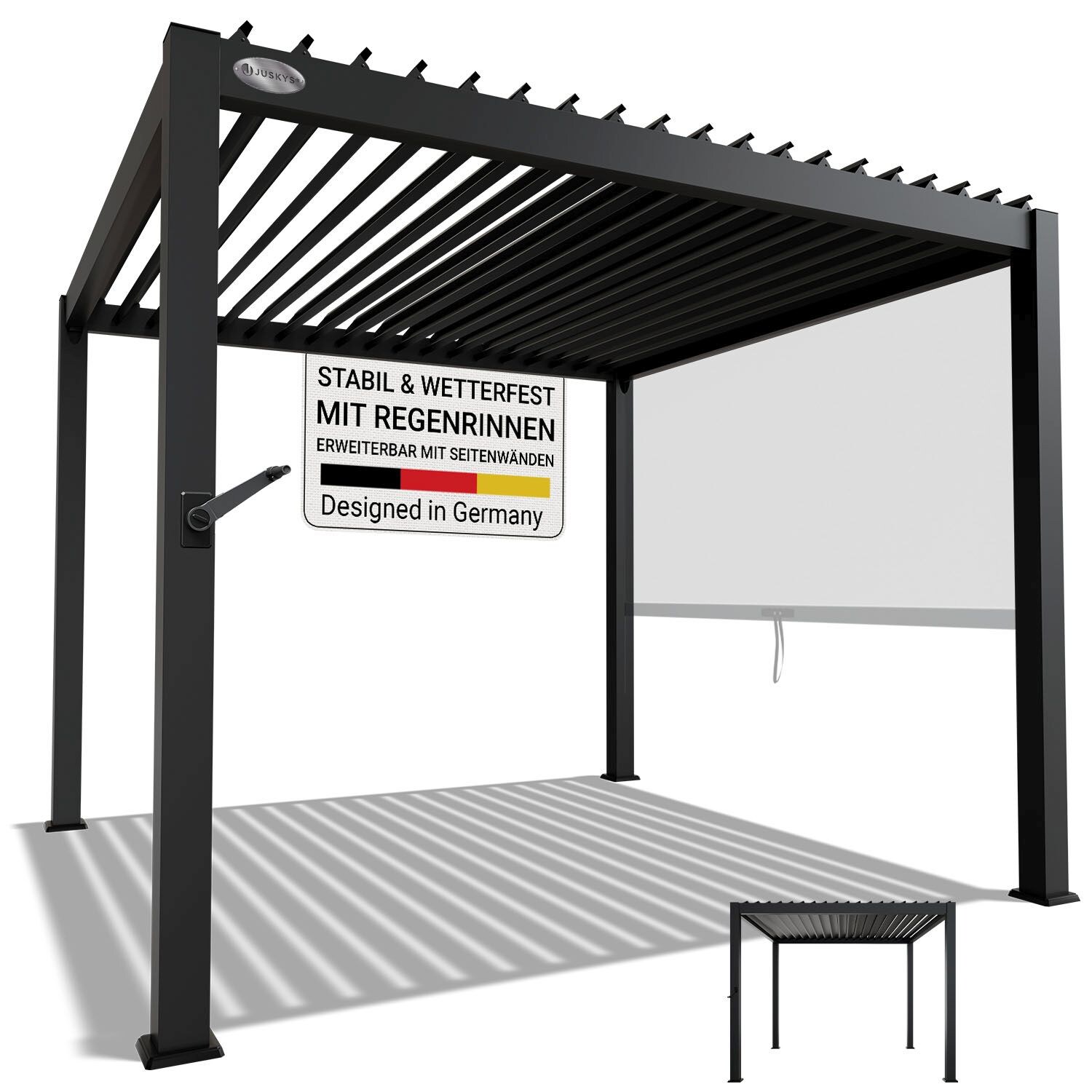 Juskys Lamellendach Tahiti 3x3 m - Stahl Pergola - Terrassen&uuml;berdachung stabil - Anthrazit 