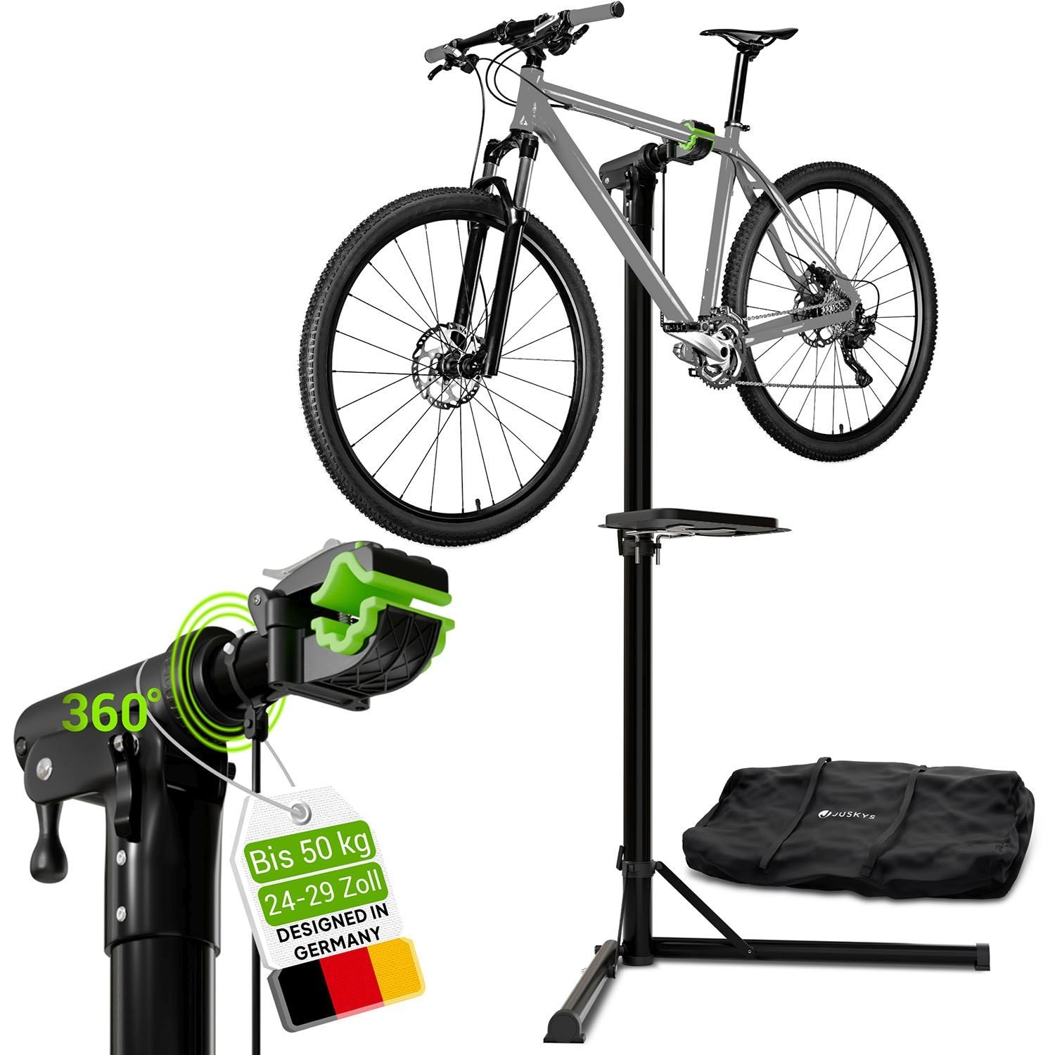 Juskys Klappbarer Fahrrad Reparaturst&auml;nder - H&ouml;henverstellbar mit Gummibeschichtung bis 50 kg 