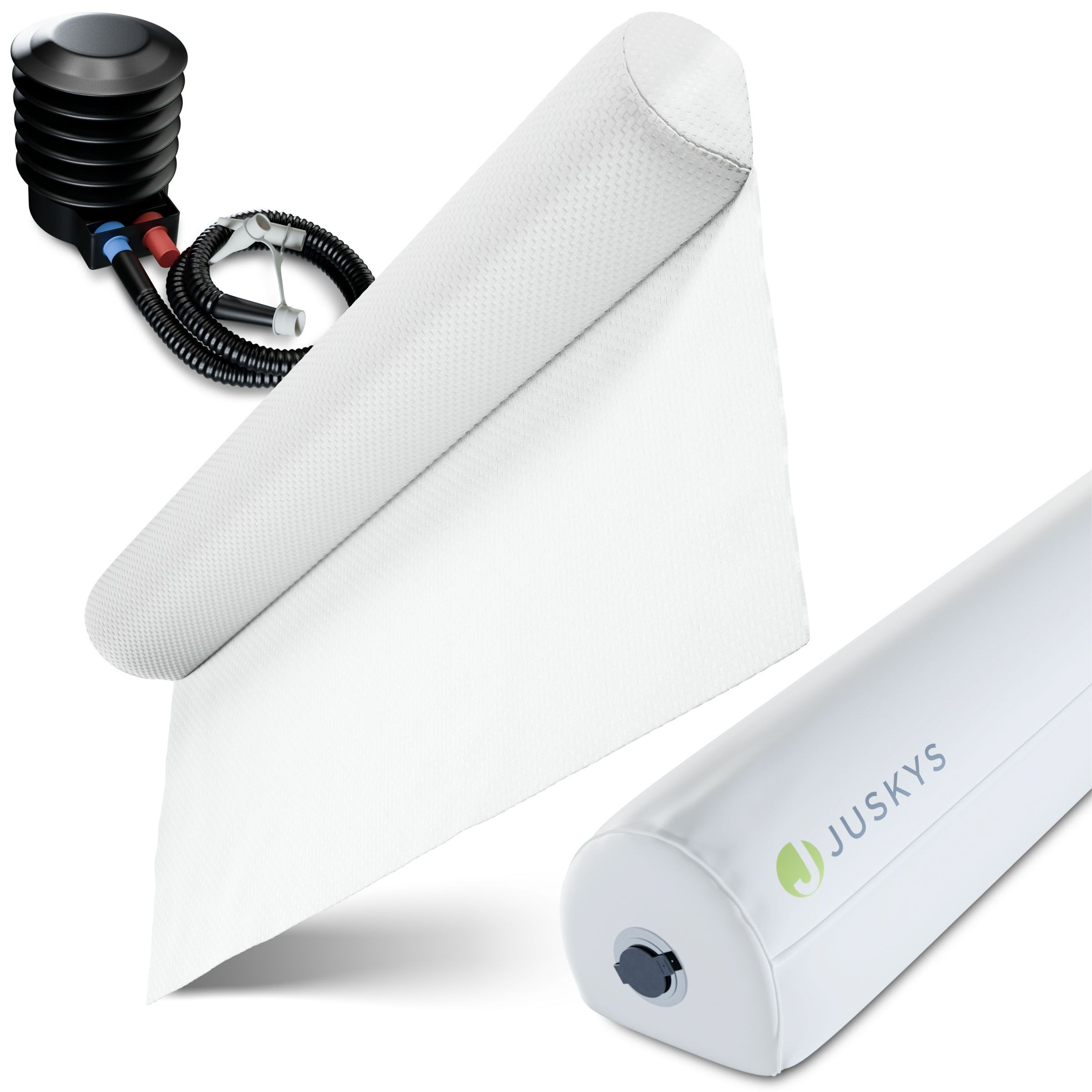 Juskys Aufblasbarer Rausfallschutz Louana 130 cm - ideal f&uuml;r Urlaub und alle Betttypen, mit Fu&szlig;pumpe 