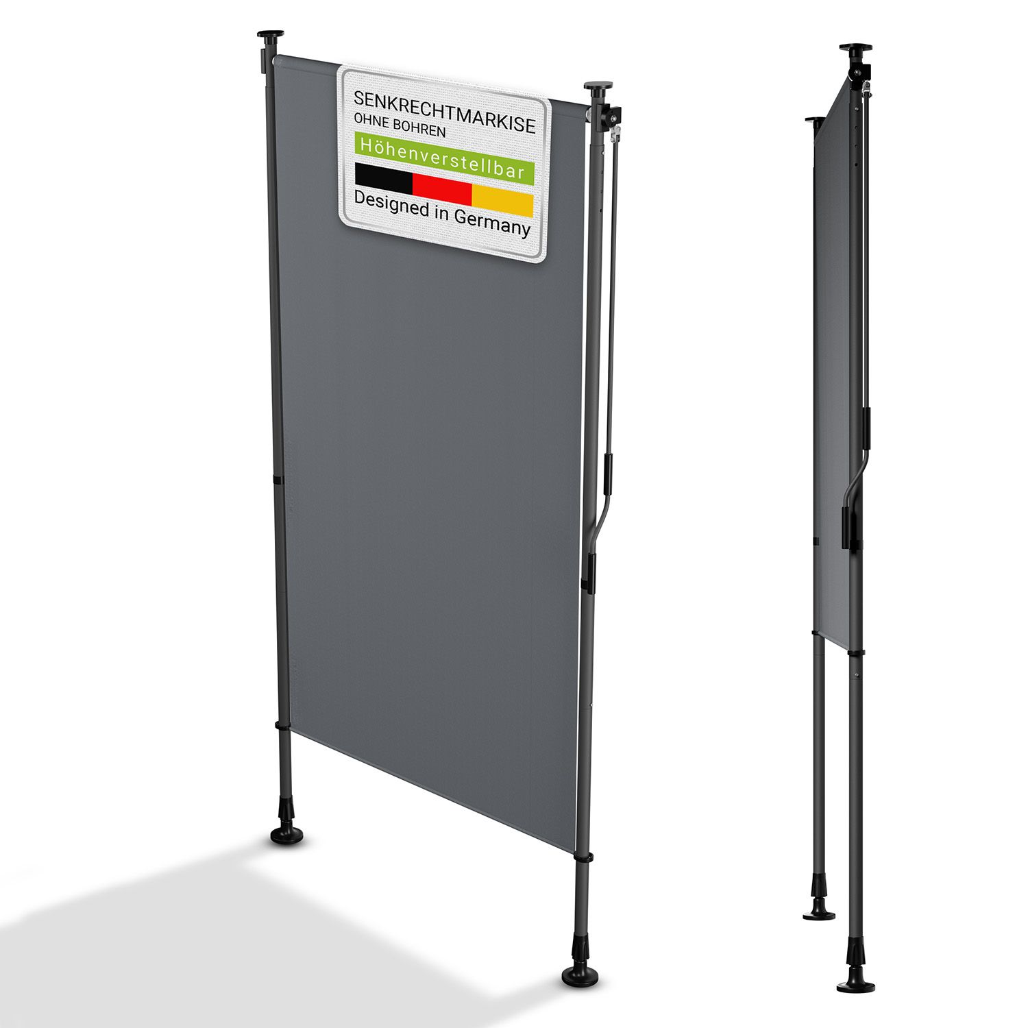 Juskys Senkrechtmarkise Barbados 100x310 cm - Sonnenschutz h&ouml;henverstellbar, ohne Bohren - Grau 