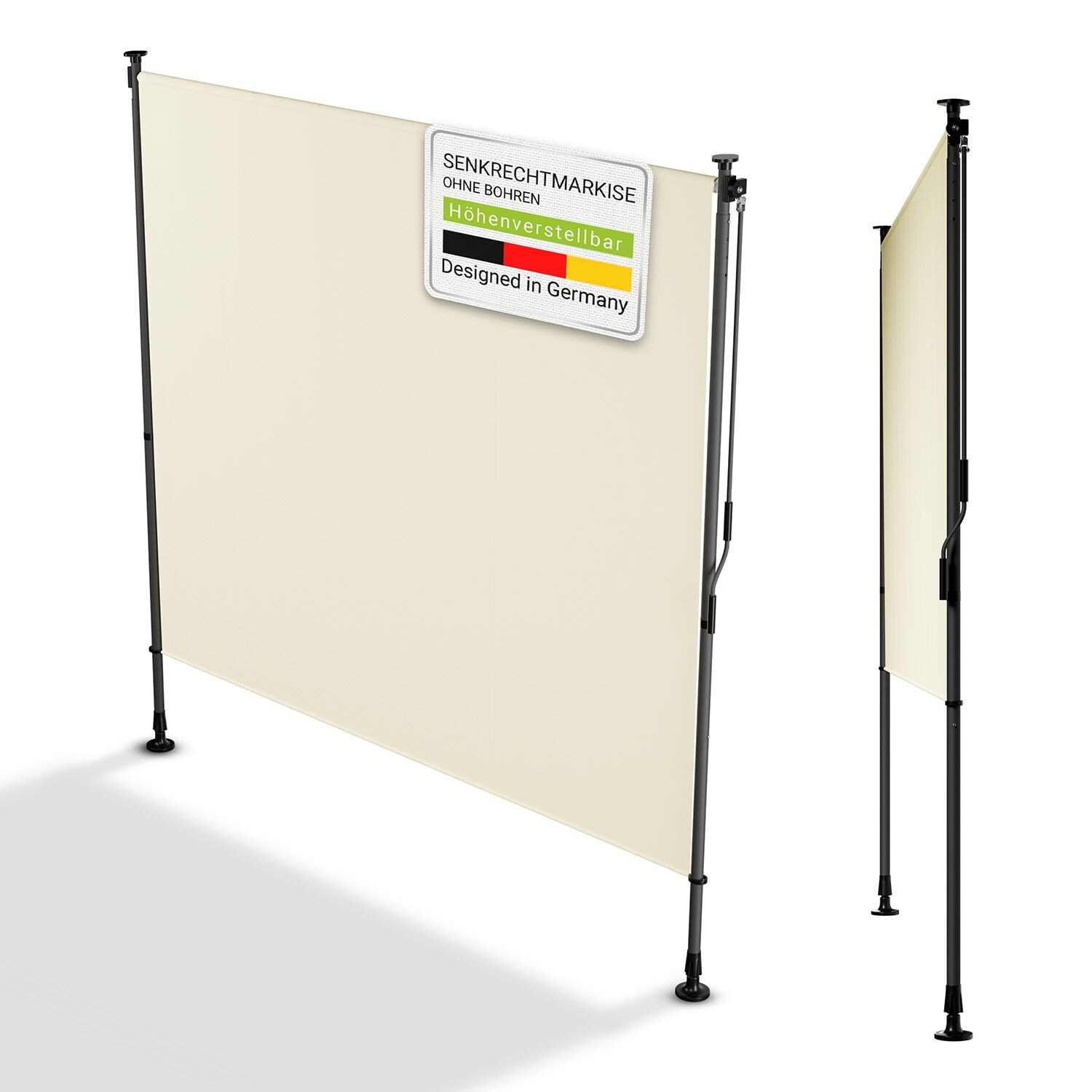 Senkrechtmarkise Barbados 200x310 cm - Sonnenschutz höhenverstellbar, ohne Bohren - Beige
