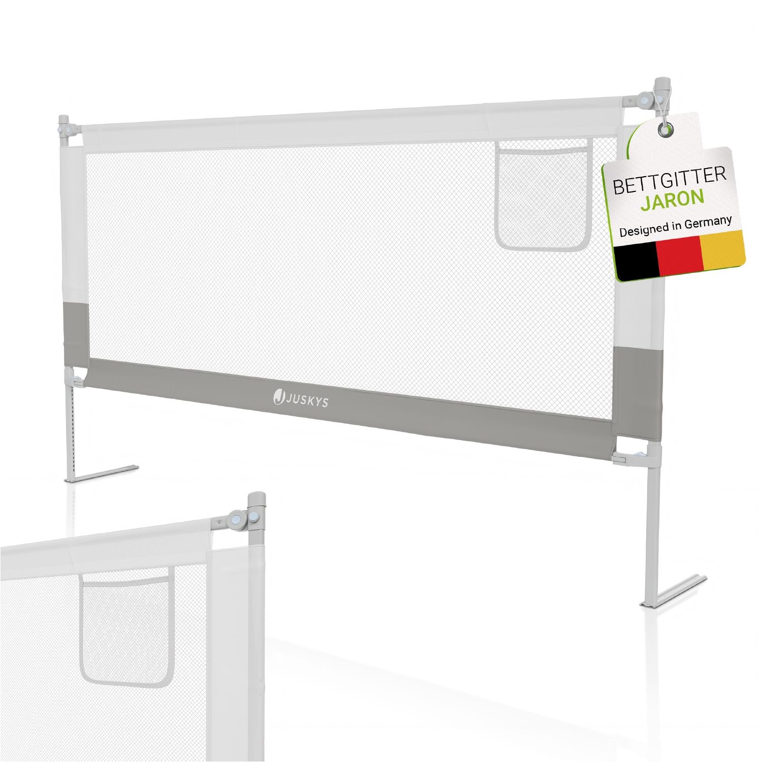 Juskys Baby Bettgitter Jaron 180 cm - h&ouml;henverstellbar, kombinierbar - Bett Rausfallschutz - Grau 