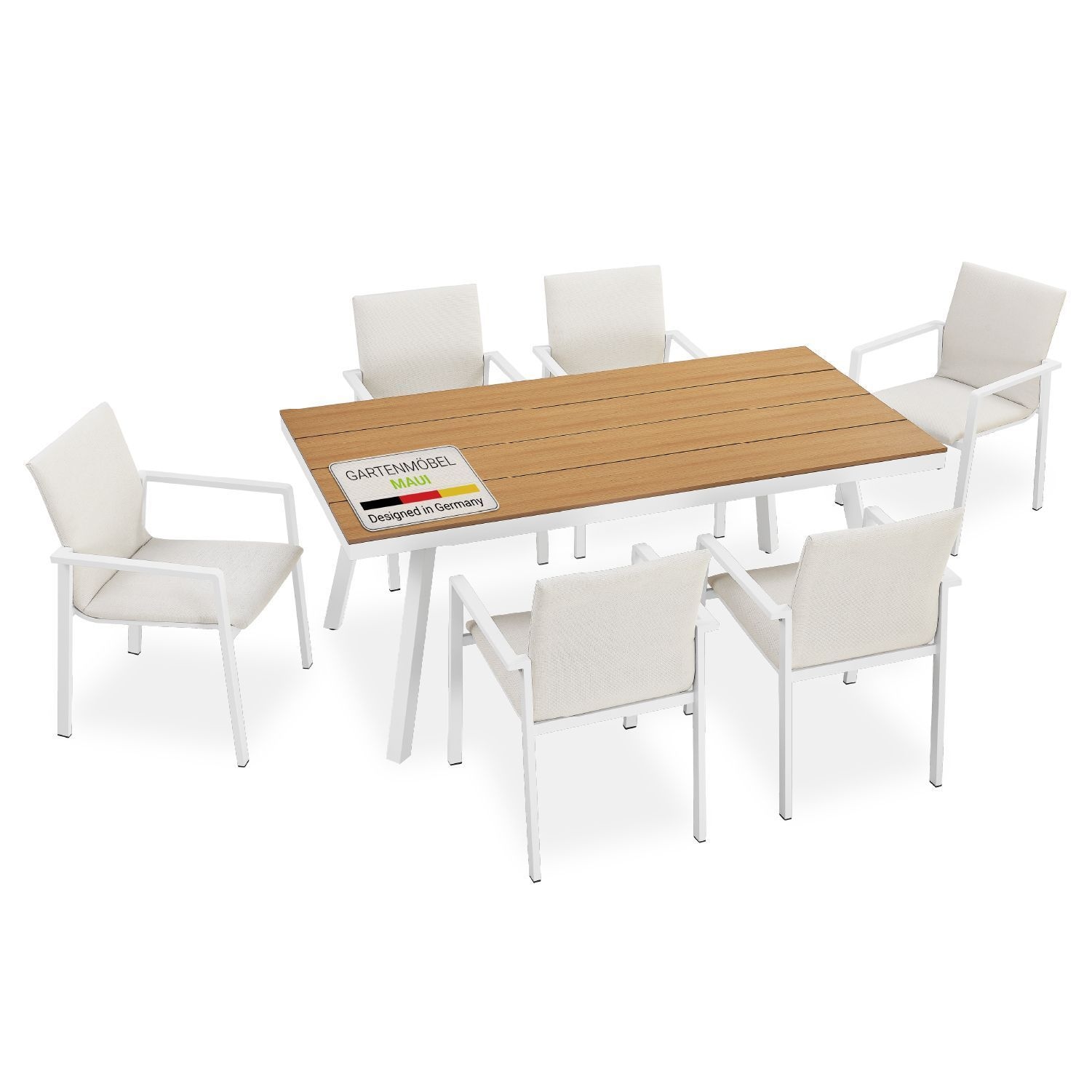 Juskys Premium Gartenm&ouml;bel Set Maui - Tisch mit 6 St&uuml;hlen & Kissen - Alu & Polywood - Beige 