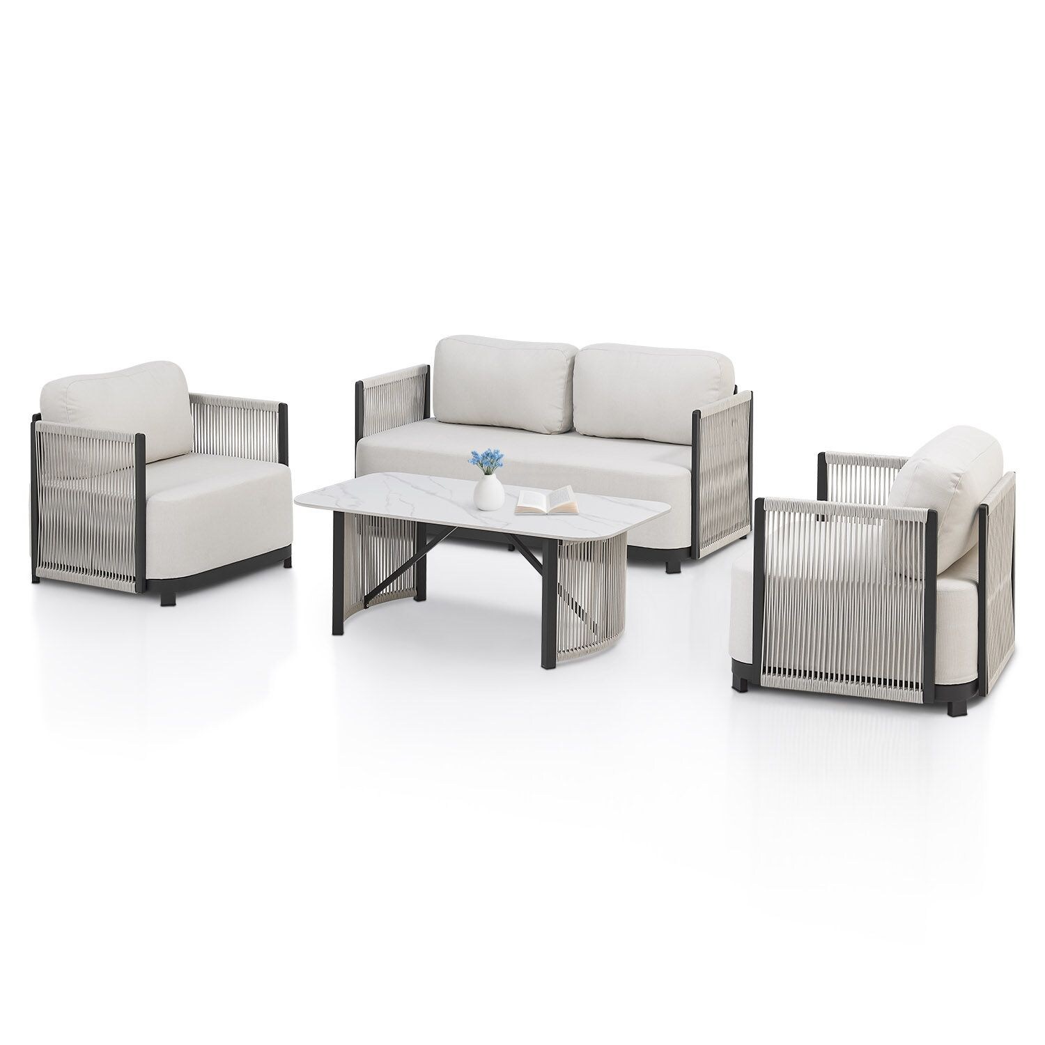 Juskys Premium Outdoor Lounge Curacao - Gartenm&ouml;bel Set modern, wasserabweisendes Olefin, wetterfest 