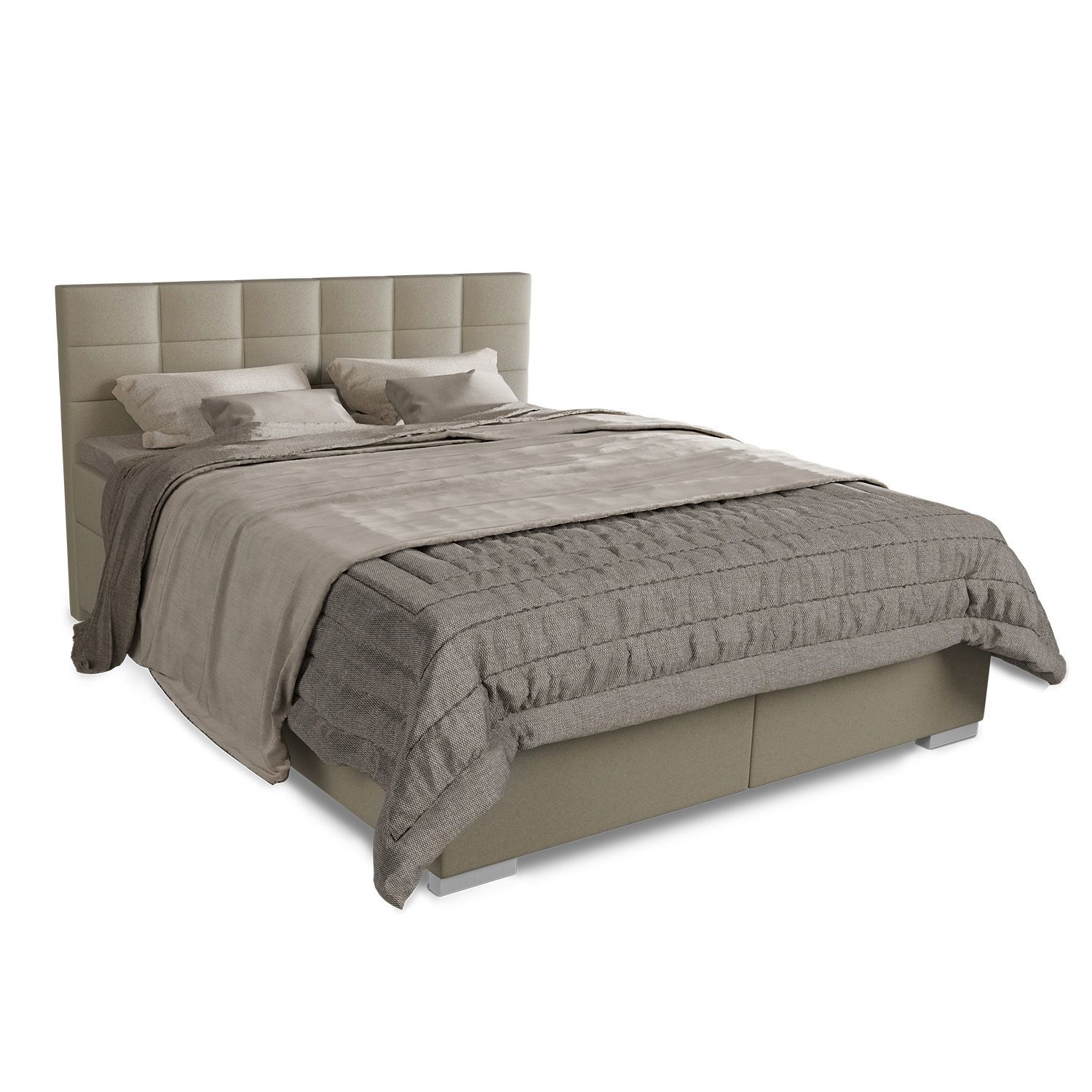 Juskys Boxspringbett Seattle 180x200cm - weicher Malmo-Stoff, komfortable Einstiegsh&ouml;he - Beige 