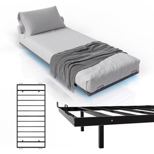 Juskys Metallbett Palamos 90x200 cm mit Lattenrost & LED Beleuchtung - Schwebebett, Bett - Schwarz 