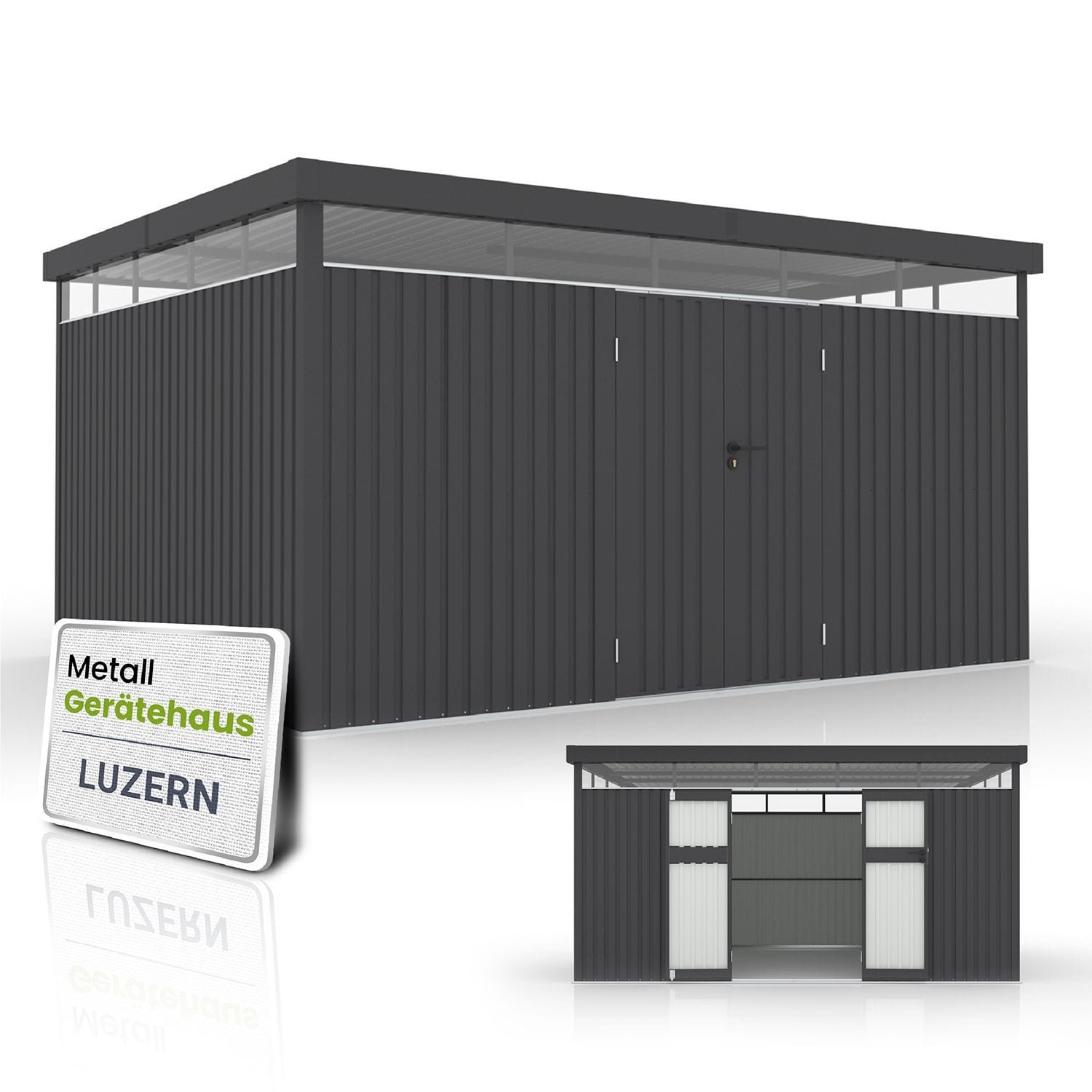 Juskys Ger&auml;tehaus Luzern 12 m&sup2; - Metall Ger&auml;teschuppen - wetterfest & abschlie&szlig;bar - Anthrazit 