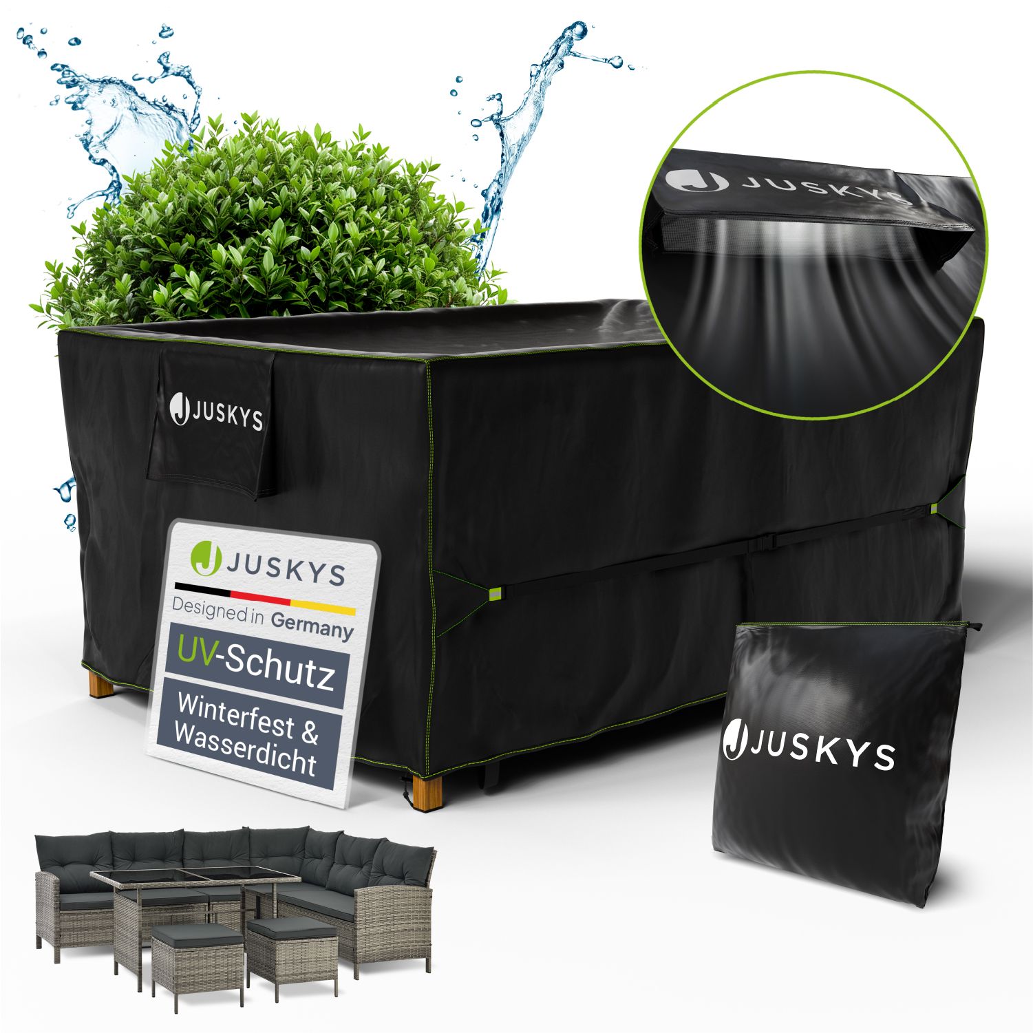 Juskys Gartenm&ouml;bel Abdeckplane 180 x 120 x 75 cm - winterfest, wasserdicht, UV-Schutz, Schutzh&uuml;lle 