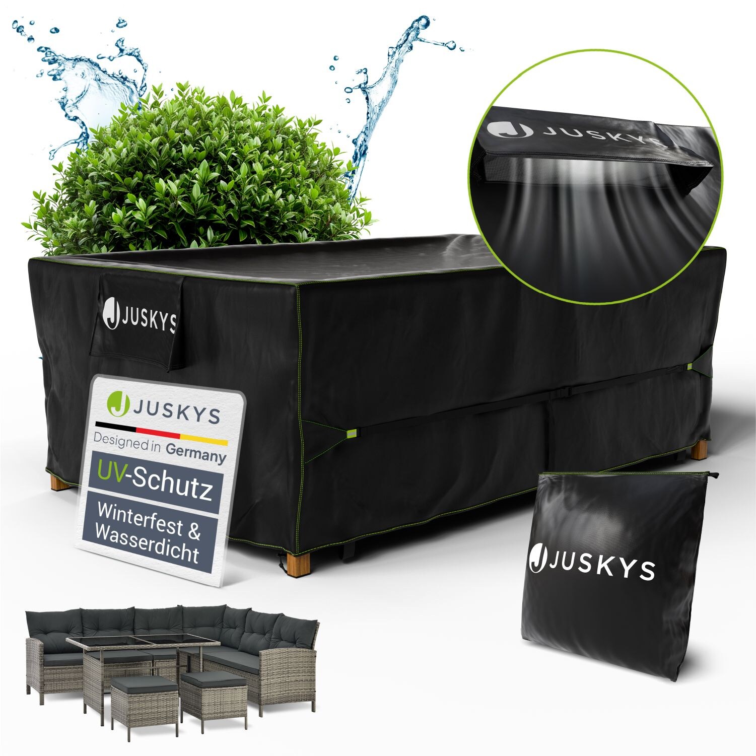 Juskys Gartenm&ouml;bel Abdeckplane 220 x 140 x 75 cm - winterfest, wasserdicht, UV-Schutz, Schutzh&uuml;lle 